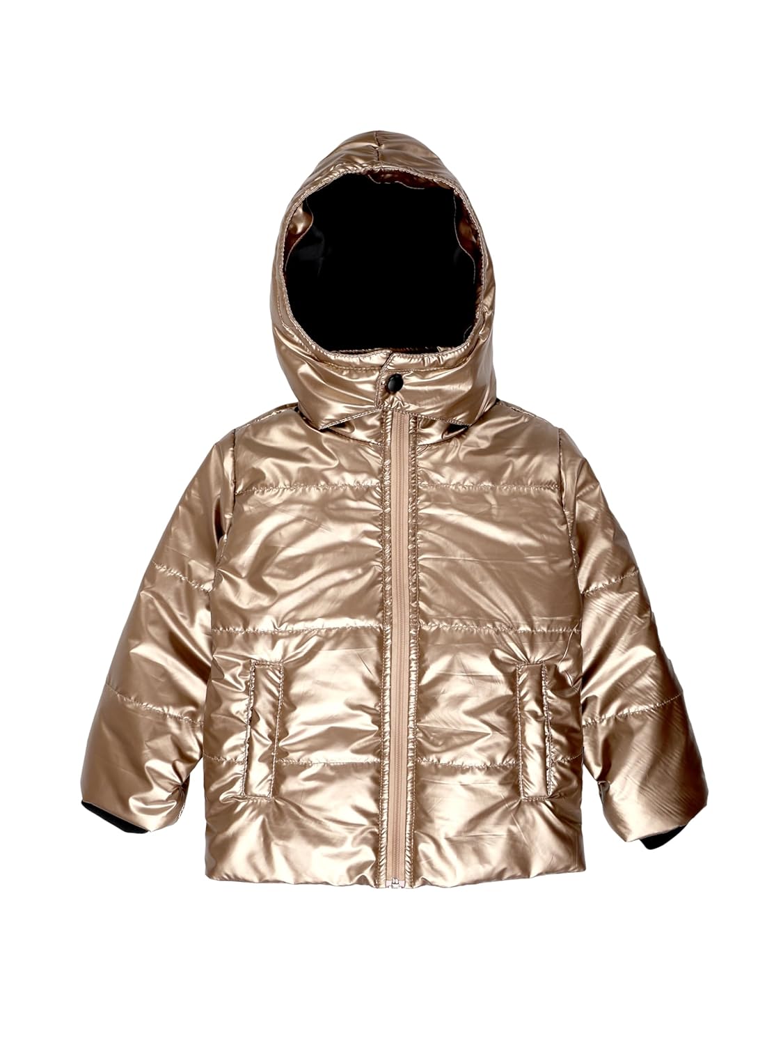 KiddoPanti Girls Hooded Puffer Jacket with Front Zip & Pockets KiddoPanti Girls Hooded Puffer Jacket with Front Zip & Pockets