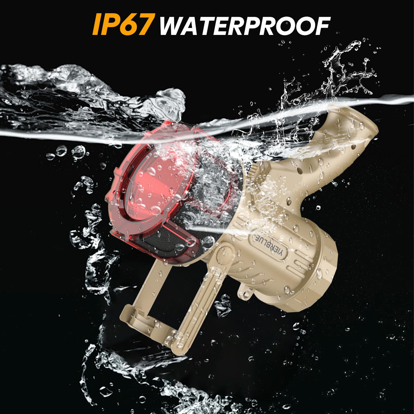 YIERBLUE Foco recargable LED de 2000.000 lúmenes, linterna de mano impermeable IP67, 3 ajustes adaptables con filtro rojo