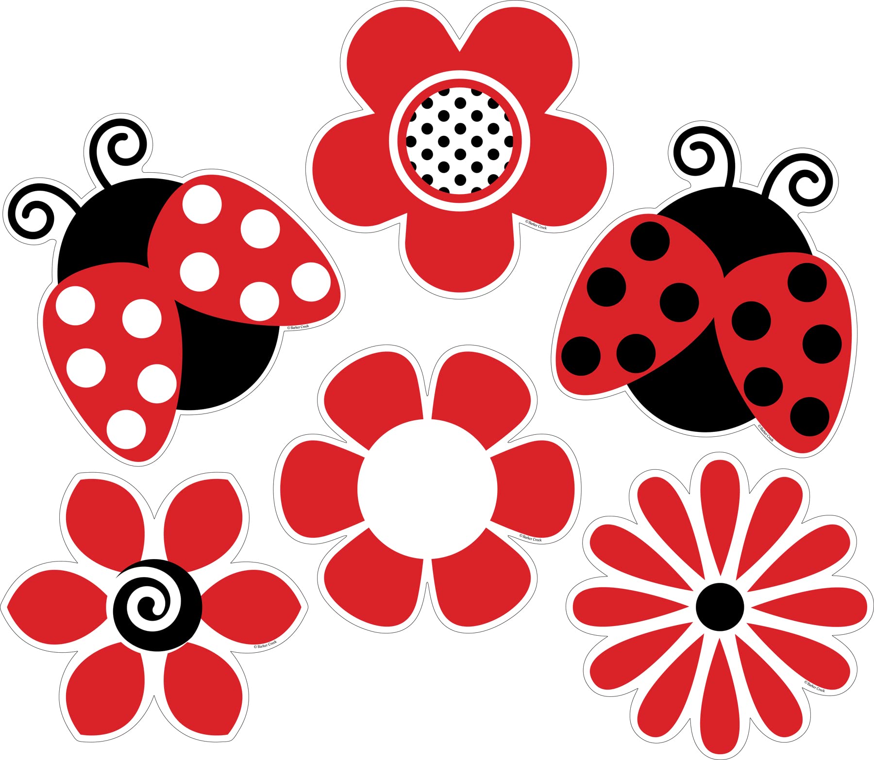 Barker Creek Cut-Outs, Ladybugs & Posies, Colorful School Accents, Bulletin Boards, Party Decorations, Office, Home Learning, Classroom and School Décor, 5.5 high, 36 per Pkg (2201)