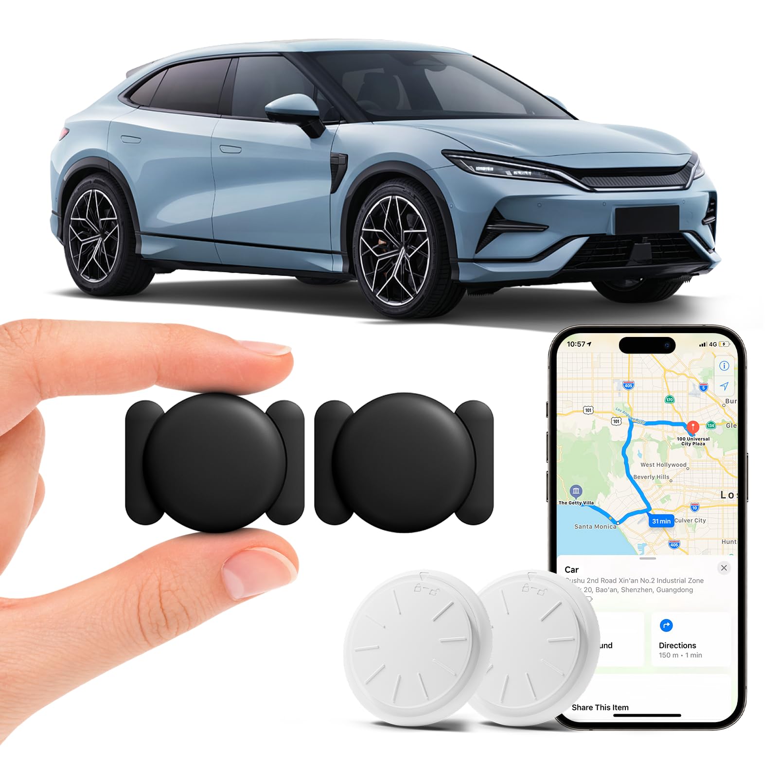 GPS Tracker for Vehicles, 2 PCS Real-Time Undetectable GPS Tracker for Car - No Monthly Fee &amp; SIM Card for Hidden Magnetic GPS Locator for iOS Only, Ultra-Slim, Waterproof, Safe &amp; Durable