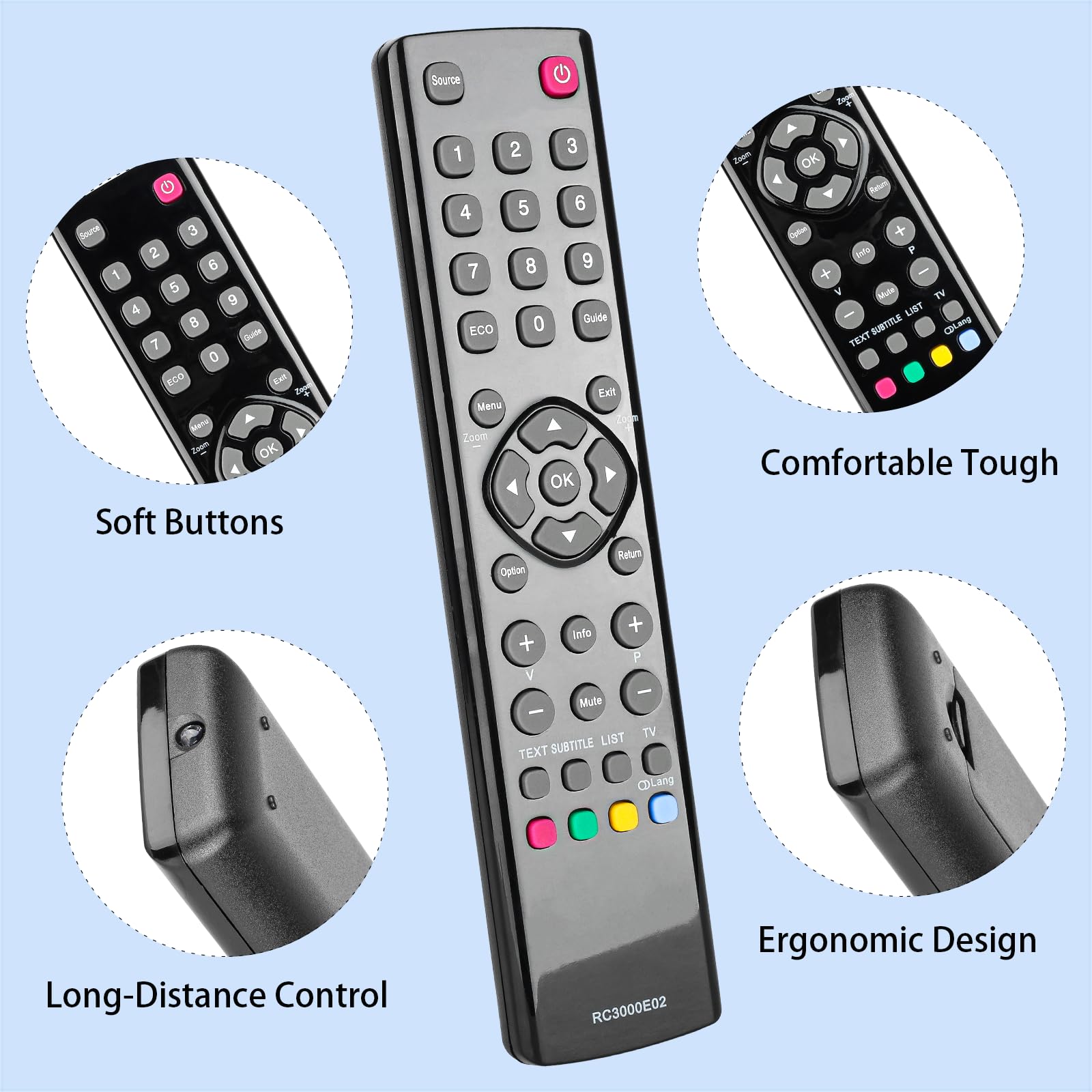 ALLIMITY RC3000E02 Télécommande Remplace Pour Thomson TCL 4K TV 32HS5246 46FT5453 26HW4323W 40FS5246C 28HZ4233W 55FT5643 32FU5253 39FU3253C 26HS4246CW 24FS4246C 32HZ5233 40FS5246