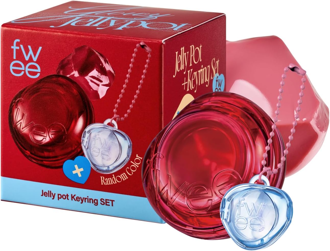 fwee Glowy Jelly Pot + Keychain SET | Dewy Jelly Lip & Blush Color, Tinted Glow Jelly Balm, Dewy Buildable Finish – Mellow Mango (Natural Coral) | 0.14 oz