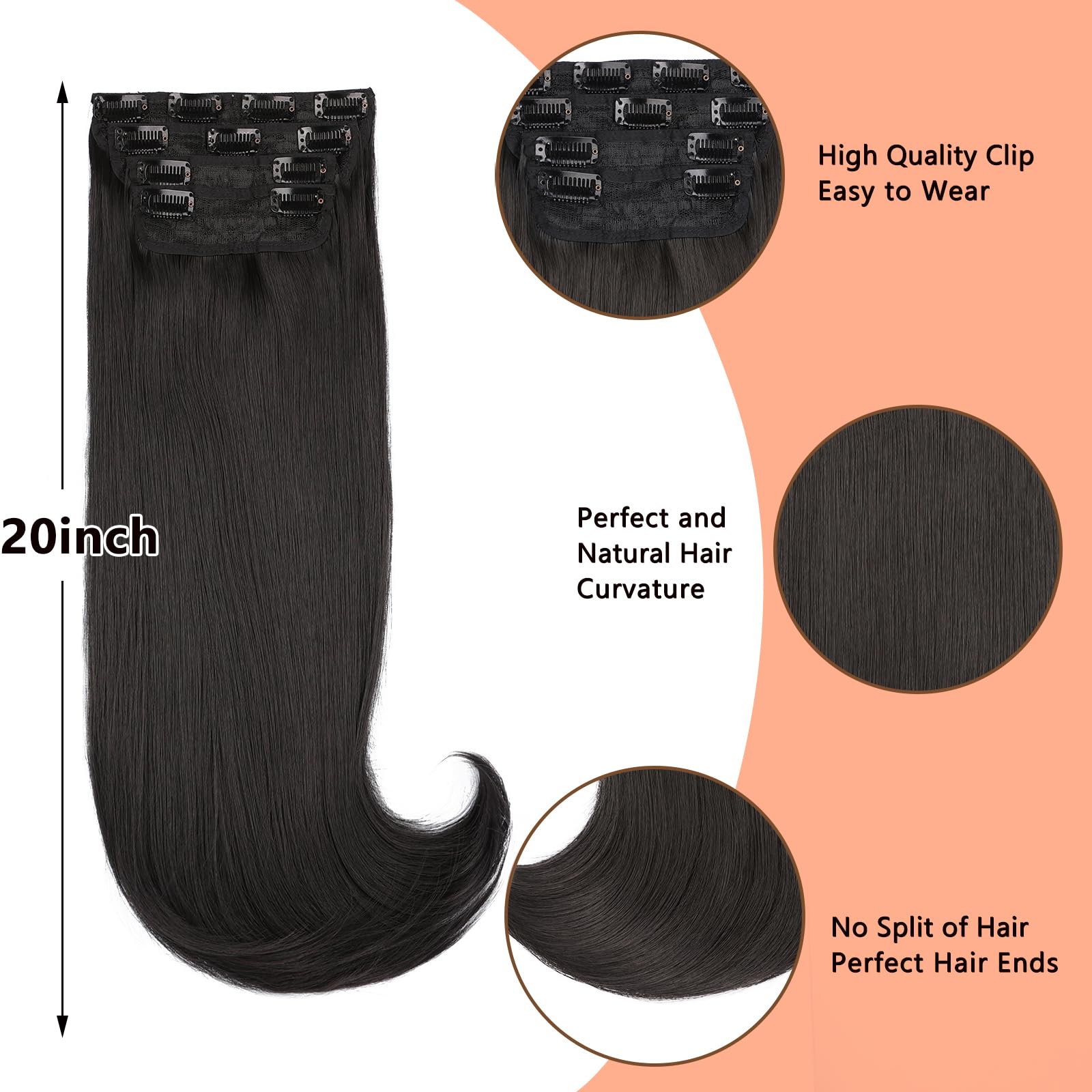 Mscat Clip in Hair Extensions - 20 Inch Synthetic Thick Long Straight Layered Invisible Lace Weft for Women (4#) - Image 3