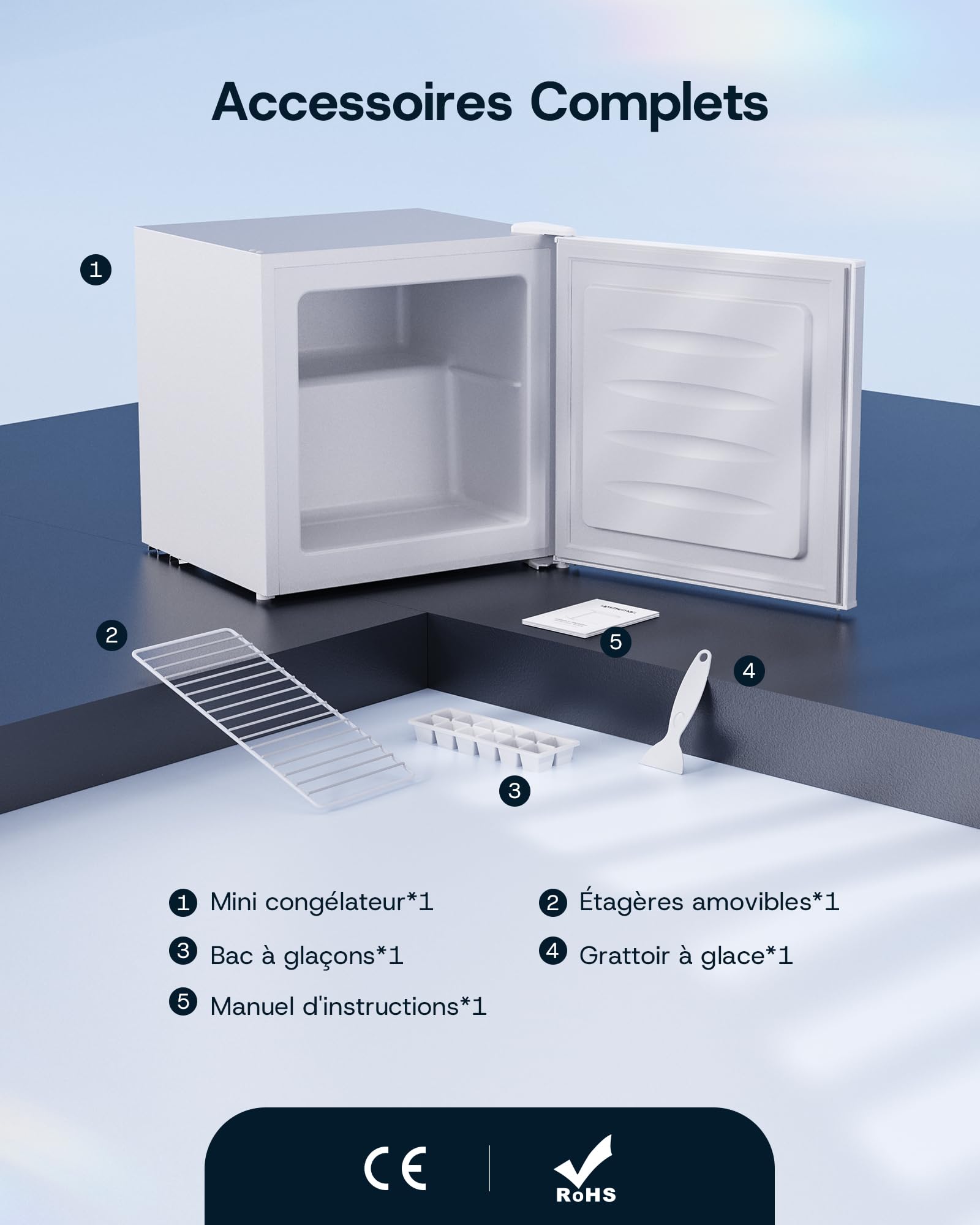 Upstreman Mini Congélateur 35L -24℃ 4 Étoiles Porte Réversible Silencieux Économie d'Énergie Blanc UF35