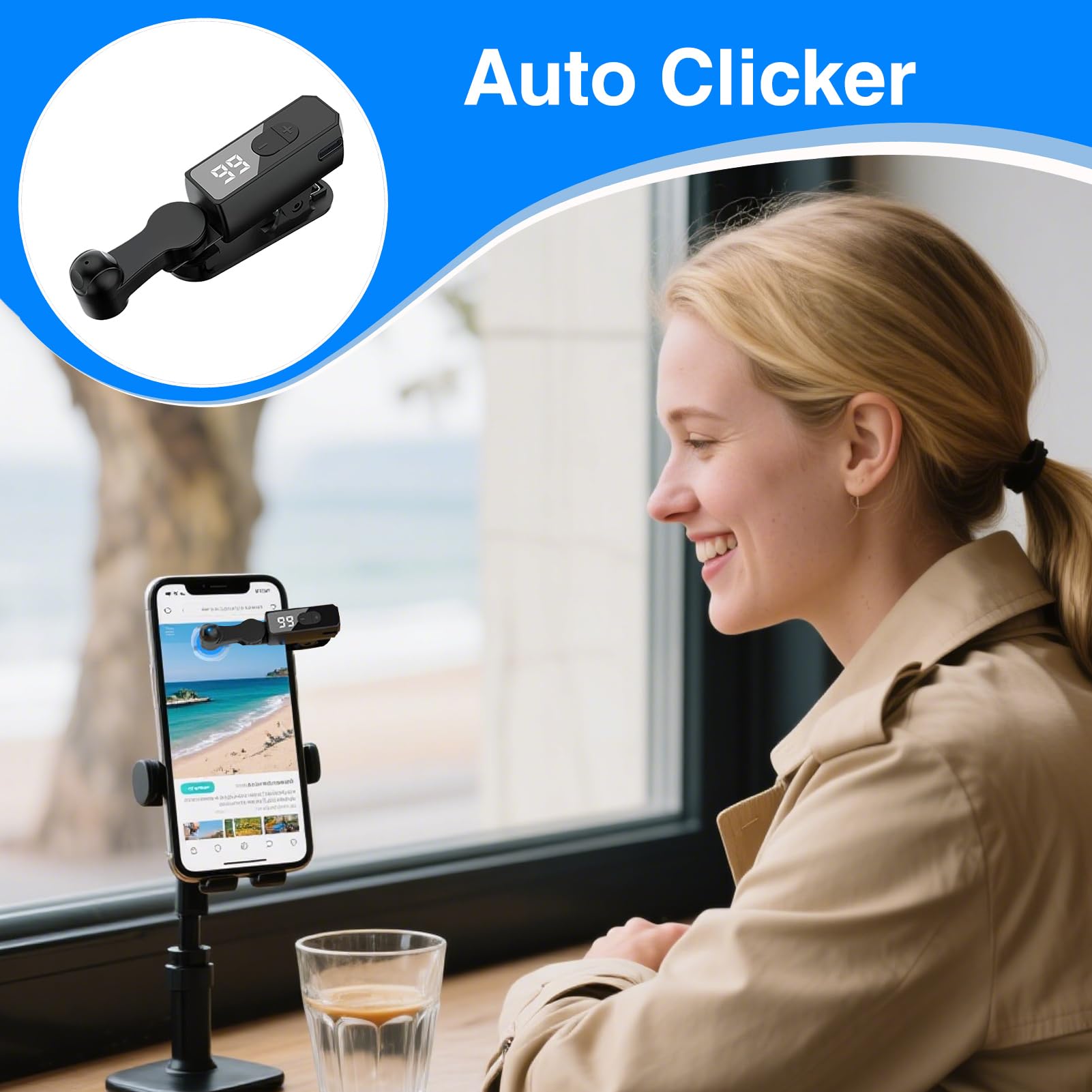 Clicker automatico per smartphone | Velocità regolabile del telefono Tapper - Dispositivo wireless veloce per movimento Tap Press Scrolling Game Play Video Live Broadcast Shopping