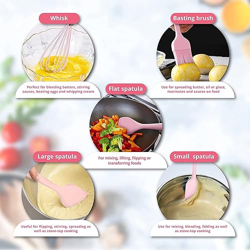 Miniatura 6 de Juego de utensilios de cocina de silicona, 12 piezas de utensilios de cocina con asas de silicona, juegos de espátulas de cocina con soporte, color