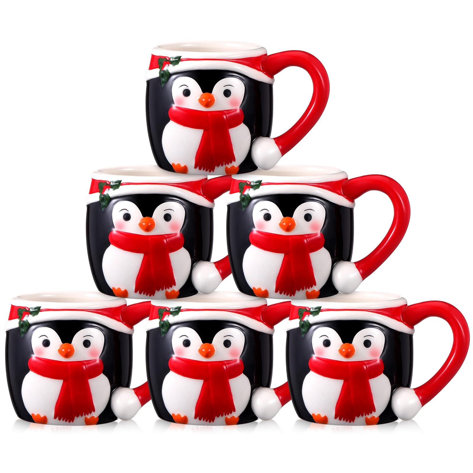 6 tazas de pingüino de Navidad de 325 ml, taza de café de Navidad personalizada para regalo para organizar las vacaciones, taza de pingüino, lindas tazas de cerámica personalizadas para