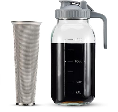 Cafetera de cerveza fría de 32 onzas, jarra de café de cerveza fría, jarra de café en frío, jarra de café de vidrio con filtro de acero inoxidable
