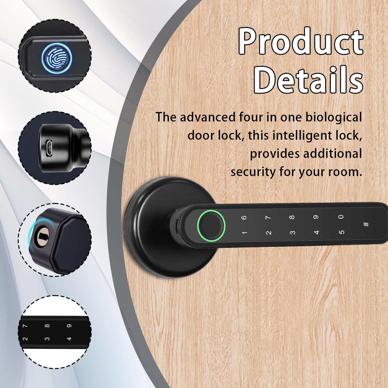 Cerradura Inteligente para Puertas, Cerradura de Puerta Inteligente con Huella Dactilar con Manija Teclado Cerradura Electrónica Digital Biométrica Desbloqueada Forma Remota para Hogar Apartamento