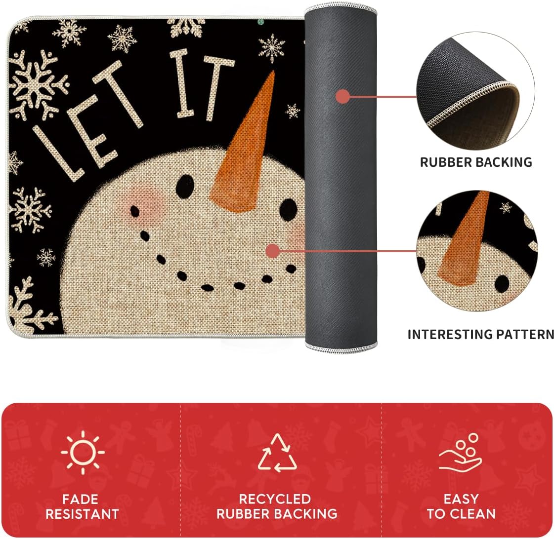 Artoid Mode Snowman Deer Let It Snow Snowflake Christmas Kitchen Mats Set of 2, Winter Decor Low-Profile Kitchen Rugs for Floor - 17x29 and 17x47 Inch