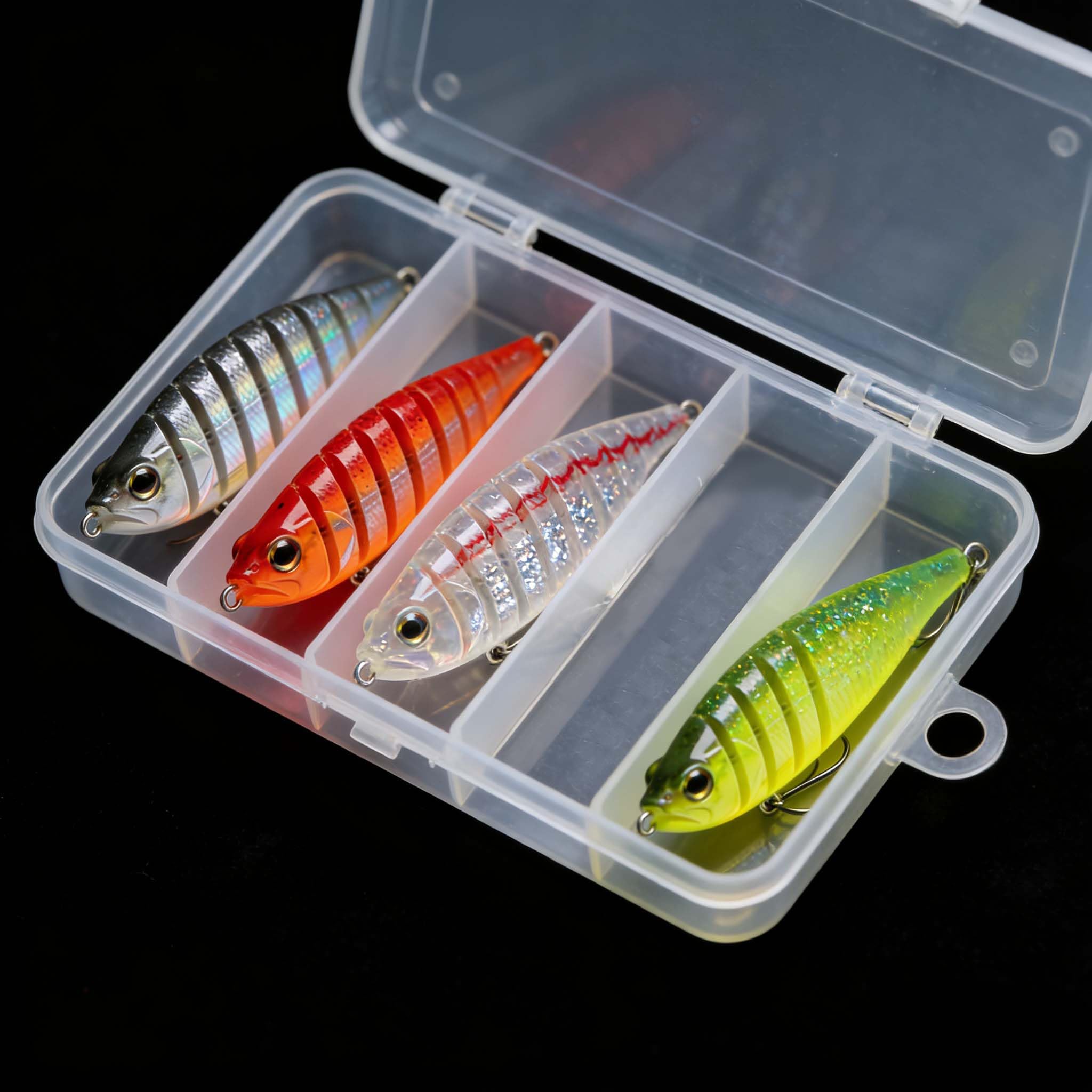 10 scatole per attrezzatura da pesca, trasparenti, con divisione, multiuso, per ami e esche piccole attrezzature da pesca e gioielli