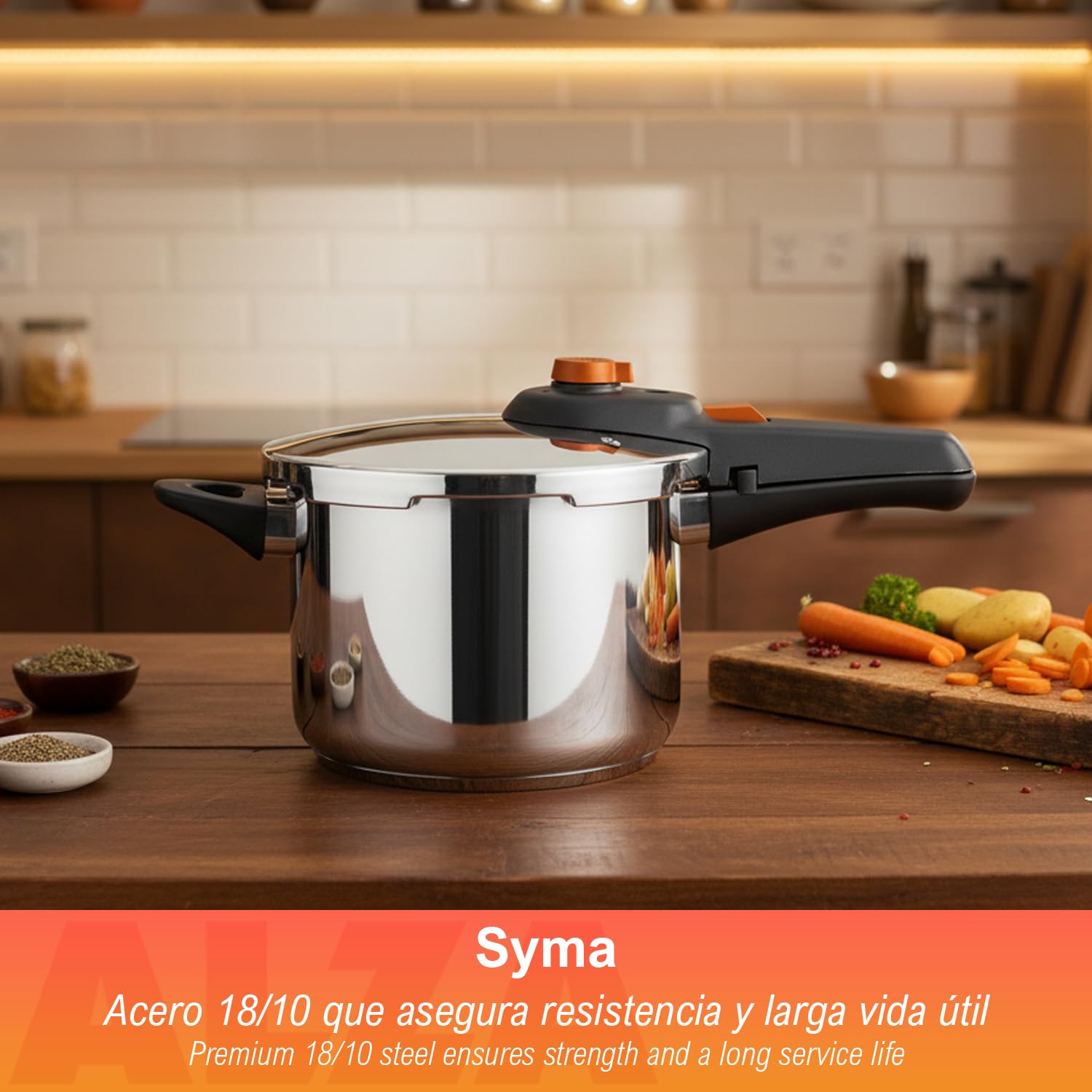 Alza Syma - Duplex de Ollas Express Rápidas 4+6L, Acero Inoxidable 18/10, 5 Sistemas de Seguridad, Todo Tipo de Cocinas, Inducción, Ahorro de Energía