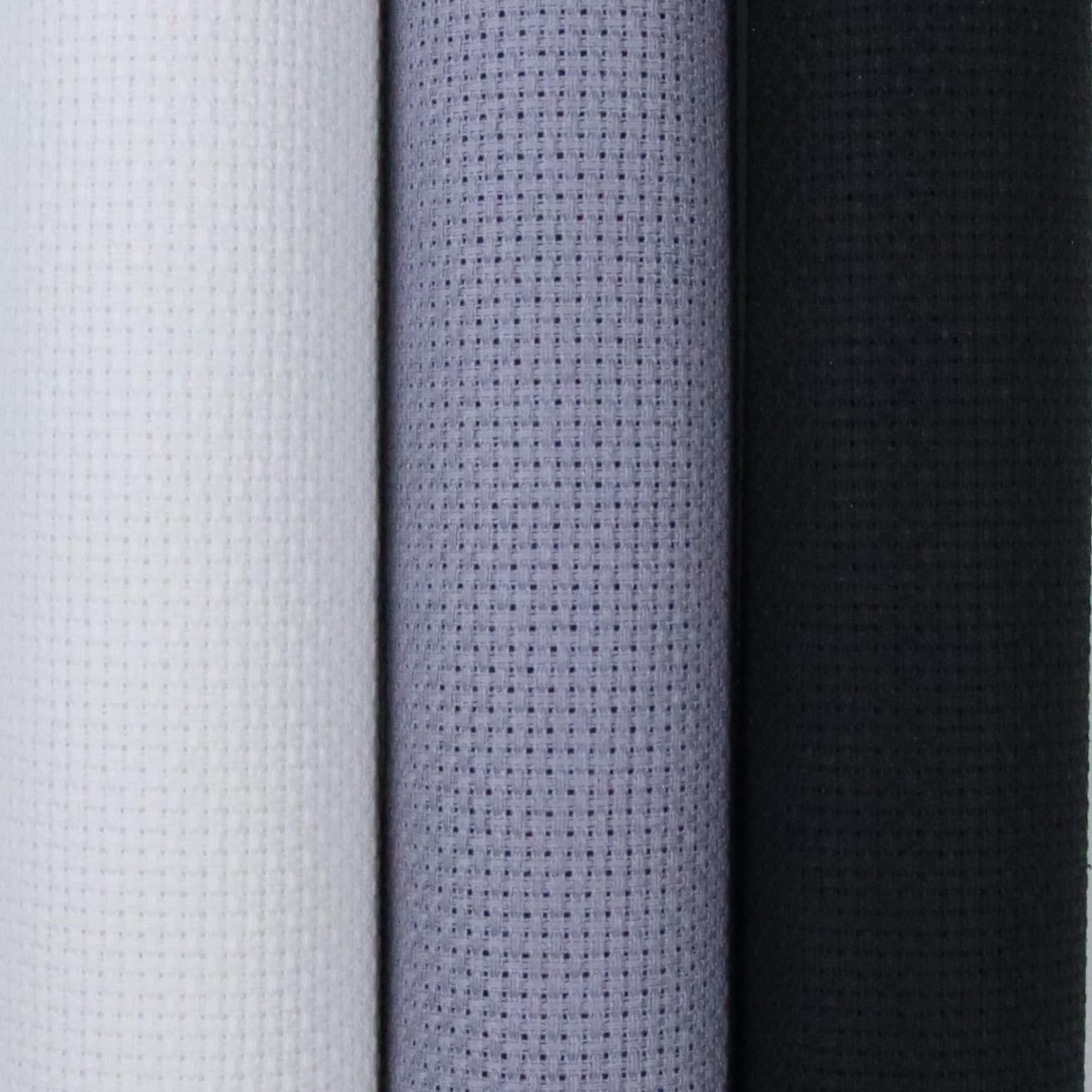 KCS 3 pc of 15" x 18"(38cmx45cm) 16 Count Cross Stitch Cotton Aida Cloth Needlework Rolled Fabric Box,16CT,White+Light Steel Grey+ Black