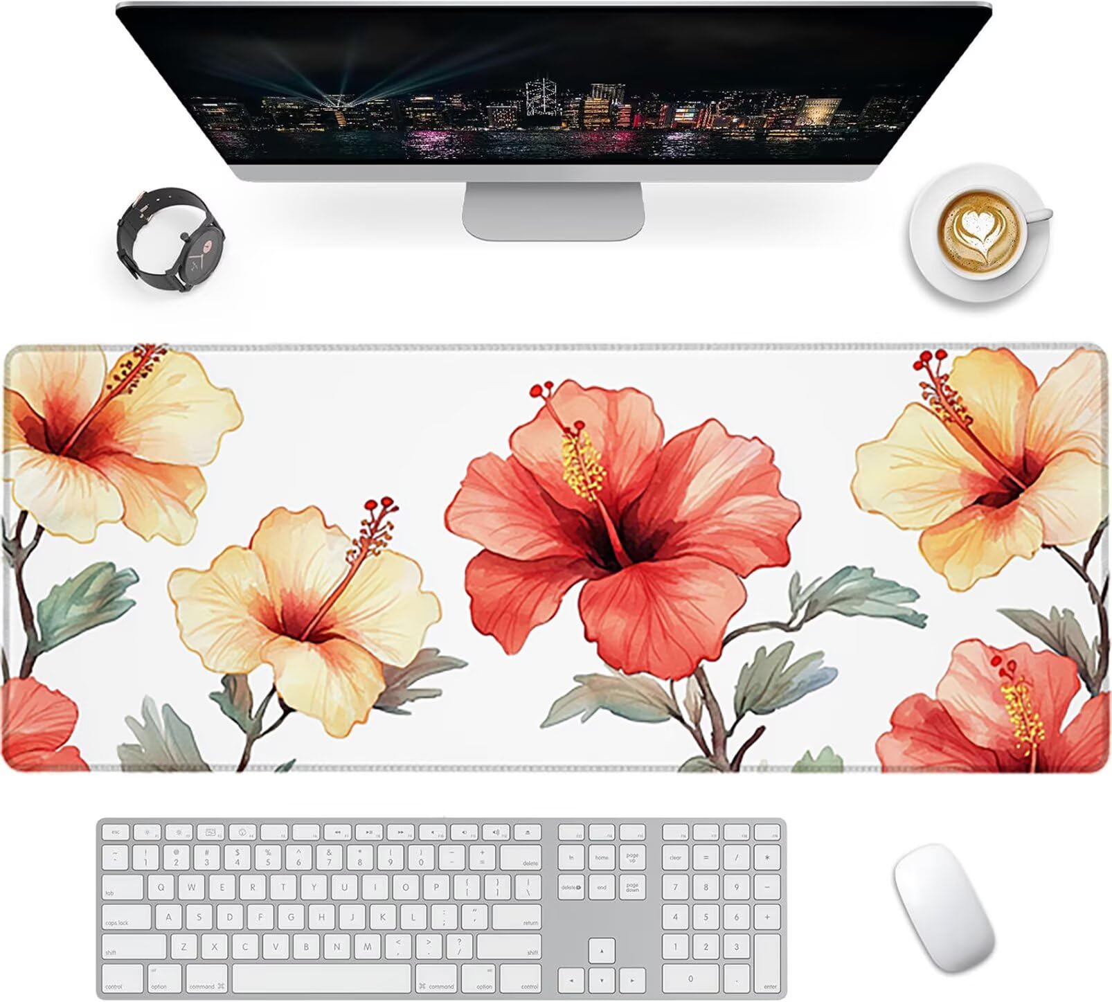 Lpfieonn Blume Großes Schreibtischunterlage, XXL Schreibtischunterlagen, Weiß XXL Wasserdicht Gaming Mousepad mit Vernähter Rand und Rutschfeste Gummibasis, für Laptop/Hause/Büro 120x60cm PF-2781