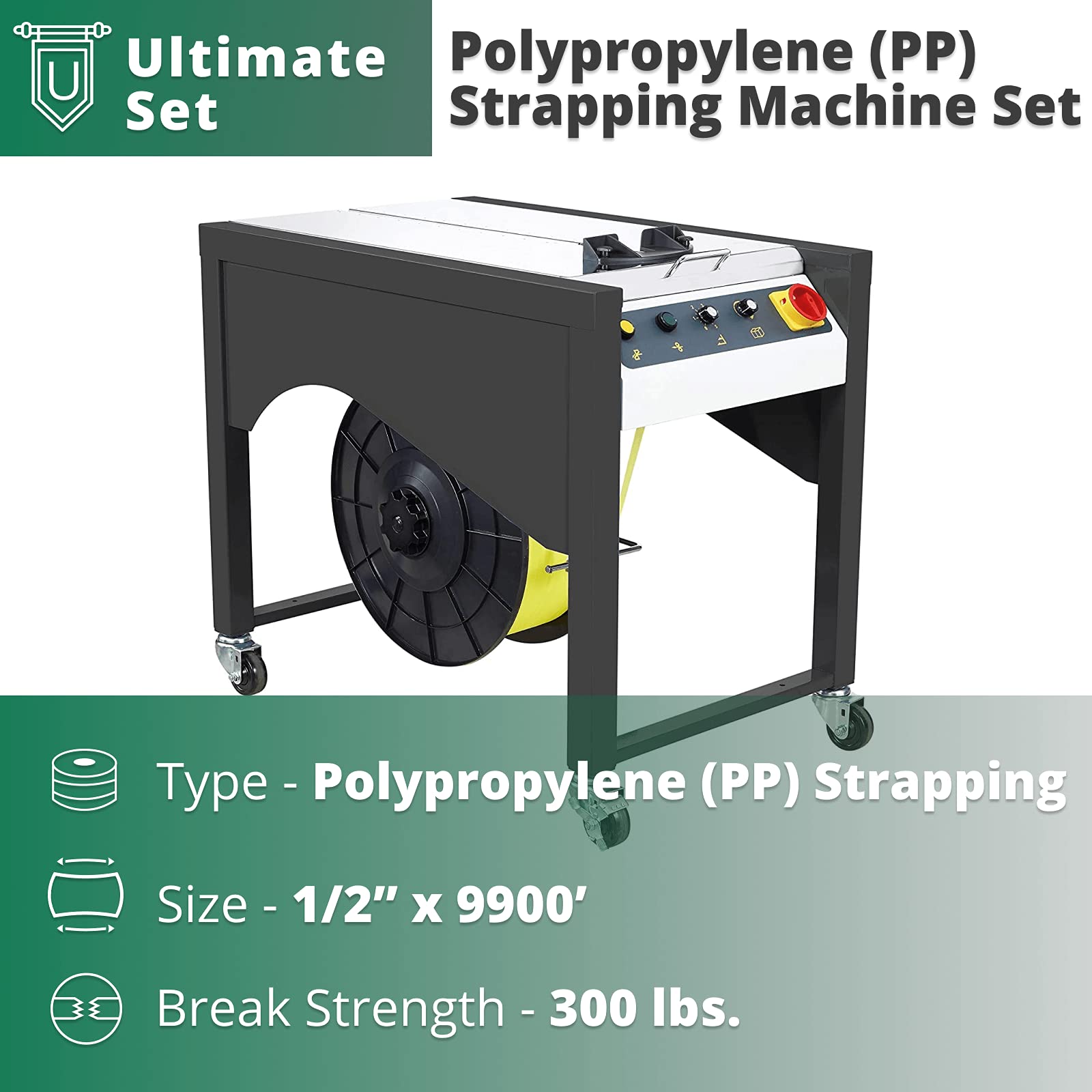 IDL Packaging Ultimate Strapping Set with 1/2” x 9900’ Polypropylene (PP) Strapping & Semi-Automatic Table Top Strapping Machine, No Seals Required – Full Kit to Speed Up Banding Packaging Works