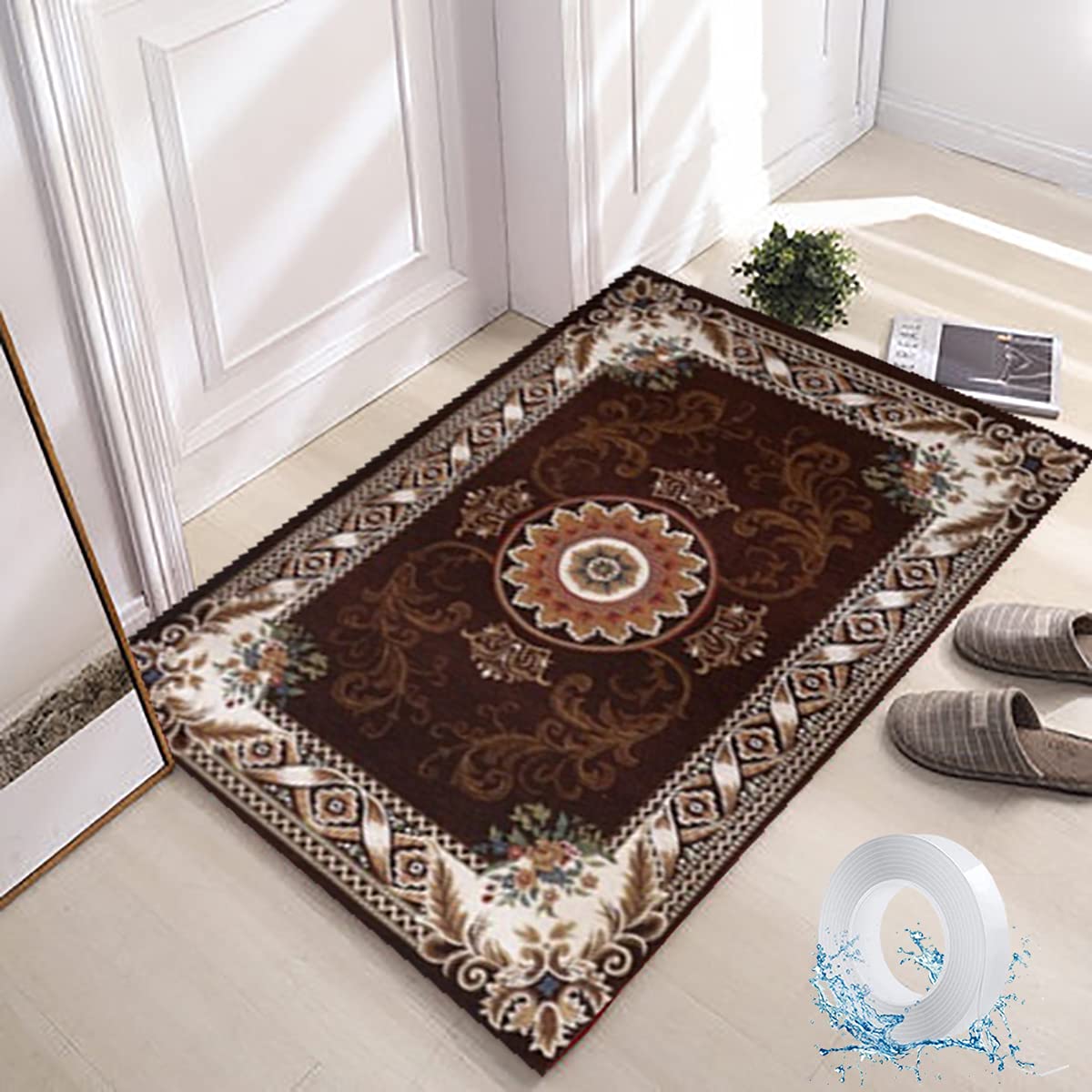 Door Mat Entrance Welcome Mat: Front Doormat Non-slip Floor Rugs Low Profile Absorbent Resist Dirt 50x80cm Large Size Machine Washable for Home Entryway Indoor Outdoor Use, Brown