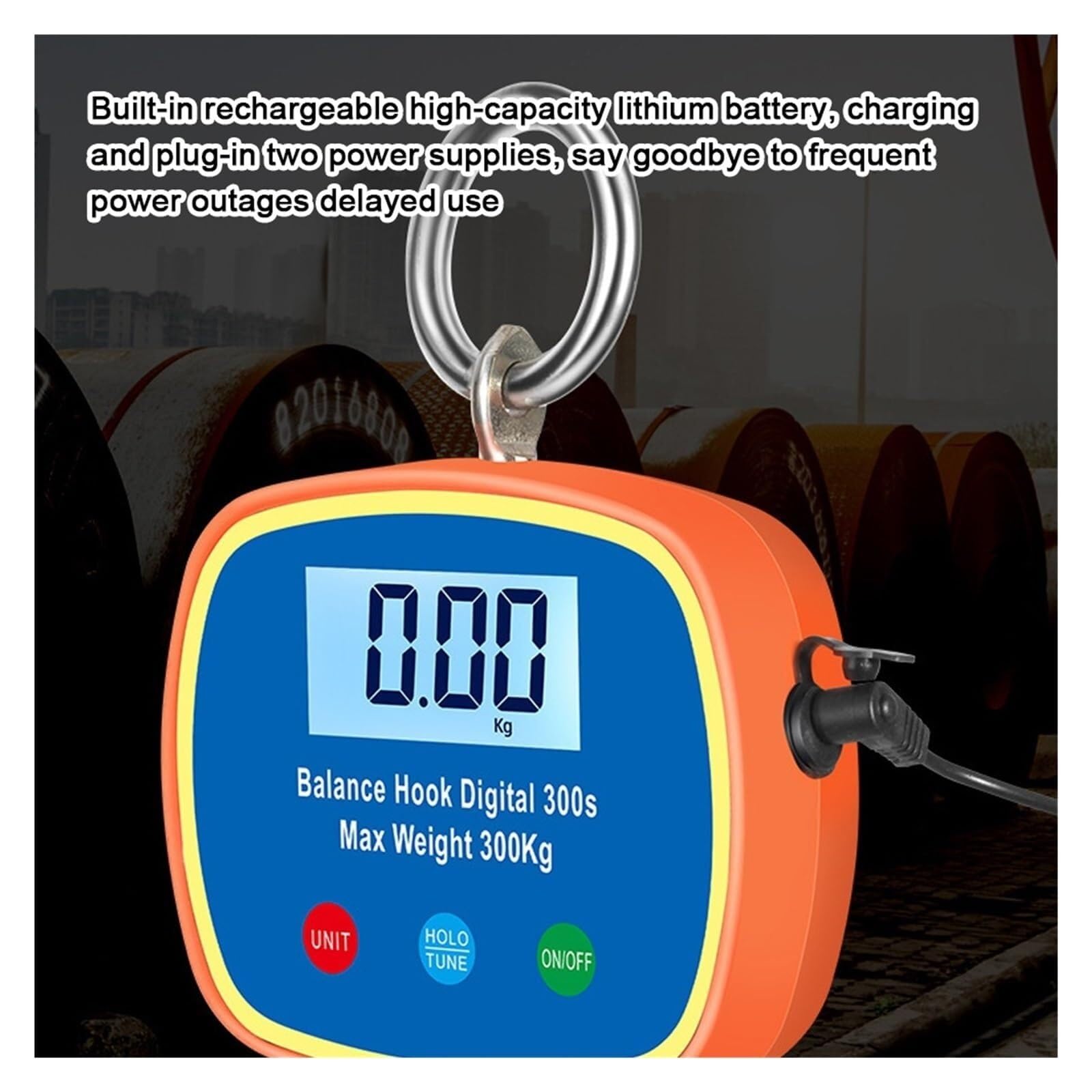 Industrial Electronic Heavy Weight Hook Crane, Digital Crane Scale, Suspension Scale, Dual LCD Crane Scale 0.05-300kg with Unit Conversion Function for Construction