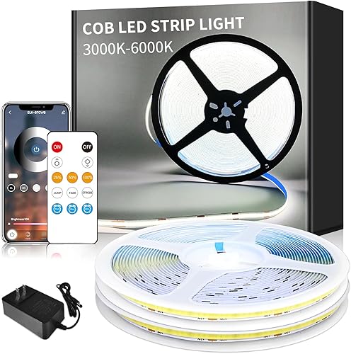 Miniatura 12 de Tira de Luces LED COB 3000K 20m DC 24V Regulable Blanca Flexible Cinta de Luz LED para Dormitorio, con Control Remoto y Control por Aplicación, Tira