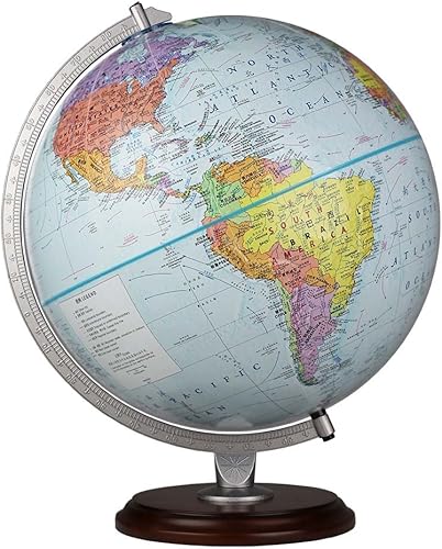 Concord bilingüe (chino e inglés), Globo de 12 "de diámetro, Cartografía de EE. UU. con relieve de montaña elevada y base de madera dura.. El globo