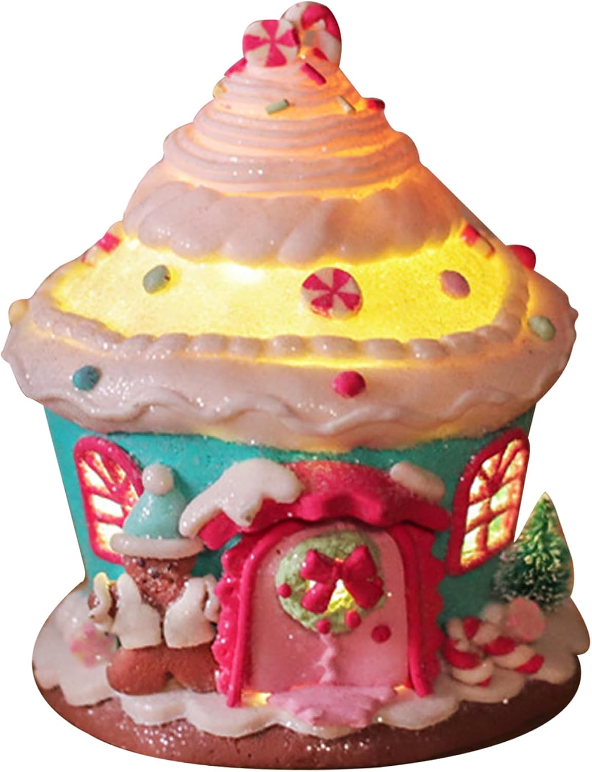 Gingerbread House Light Up Vibrant Cartoon Christmas Gingerbread House Decor Christmas Decorations for Home Tabletop Showcase, No Battery, Style2.