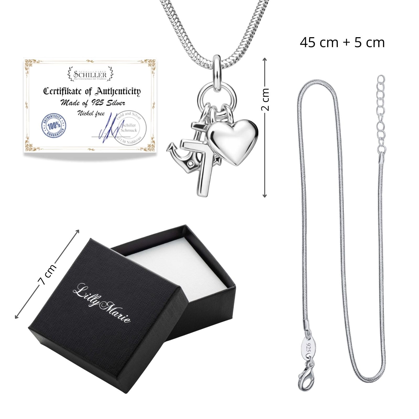 Halskette Aus Sterlingsilber Mit Anhänger Glaube Liebe Hoffnung Verstellbar