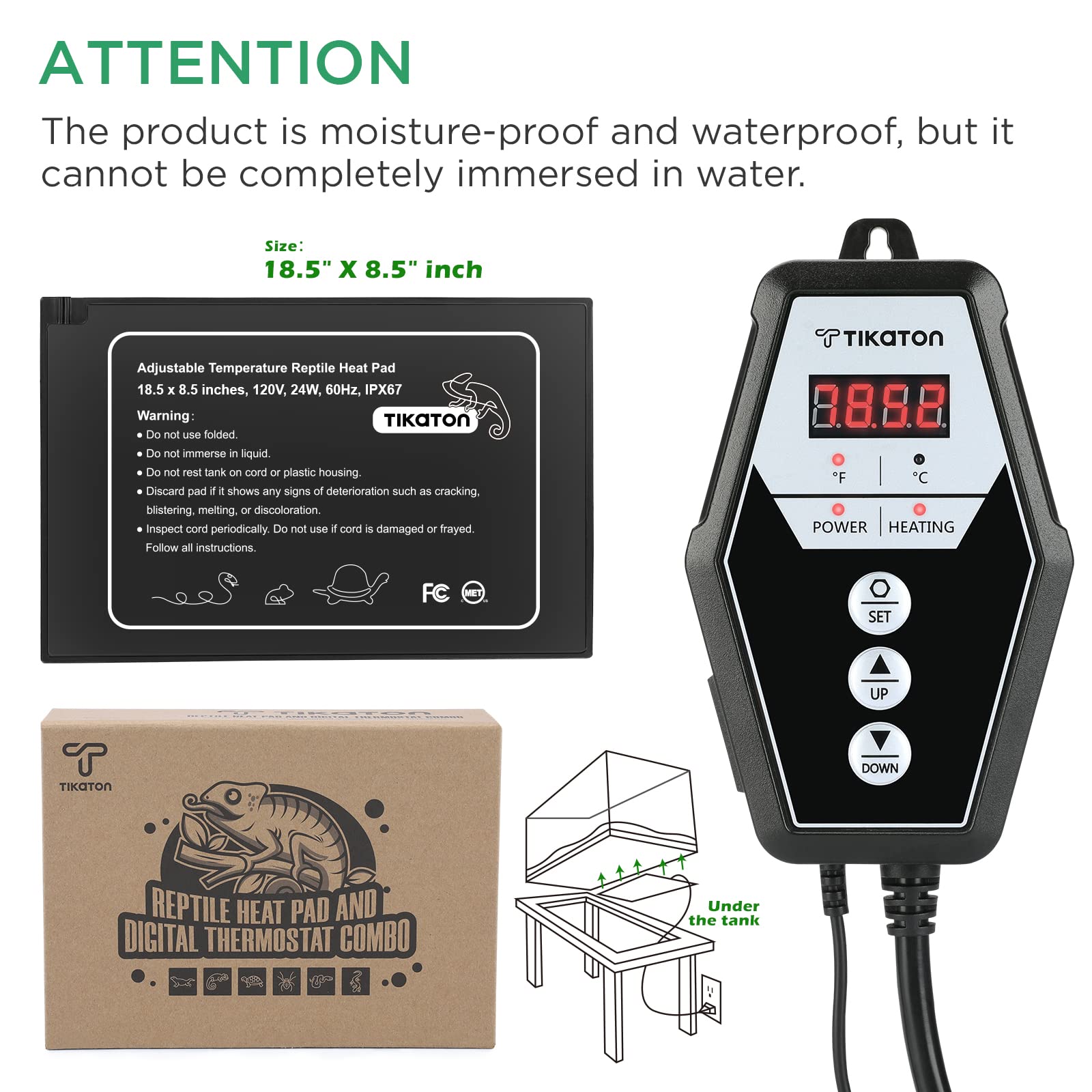 Tikaton Reptilien Heizkissen Kombi Set mit Digitalthermostat Tank Heizung für Tank 10-20 gal/30-40 gal Heizmatte Terrarium Schildkröte