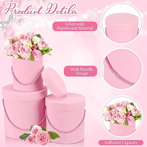 Miniatura 9 de 6 cajas redondas de terciopelo con tapas, caja de regalo de terciopelo de San Valentín con asa para arreglos de regalo de flores de lujo, boda,
