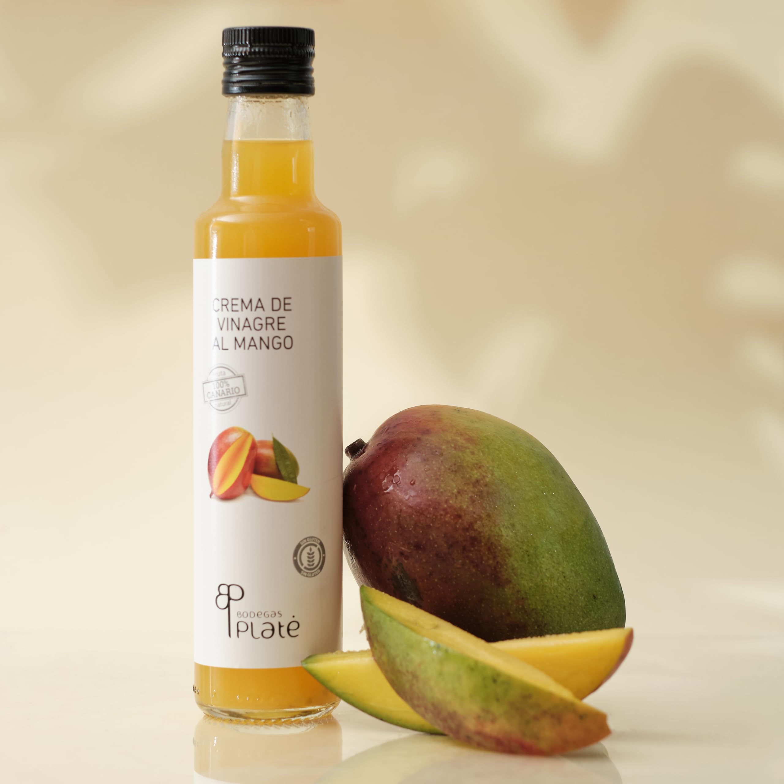 Platé Crema de Vinagre de Mango 250 ml | Aderezo tropical, dulce y natural | Ideal para ensaladas, pescados y platos creativos | Elaborado en Canarias, vegano y sin gluten