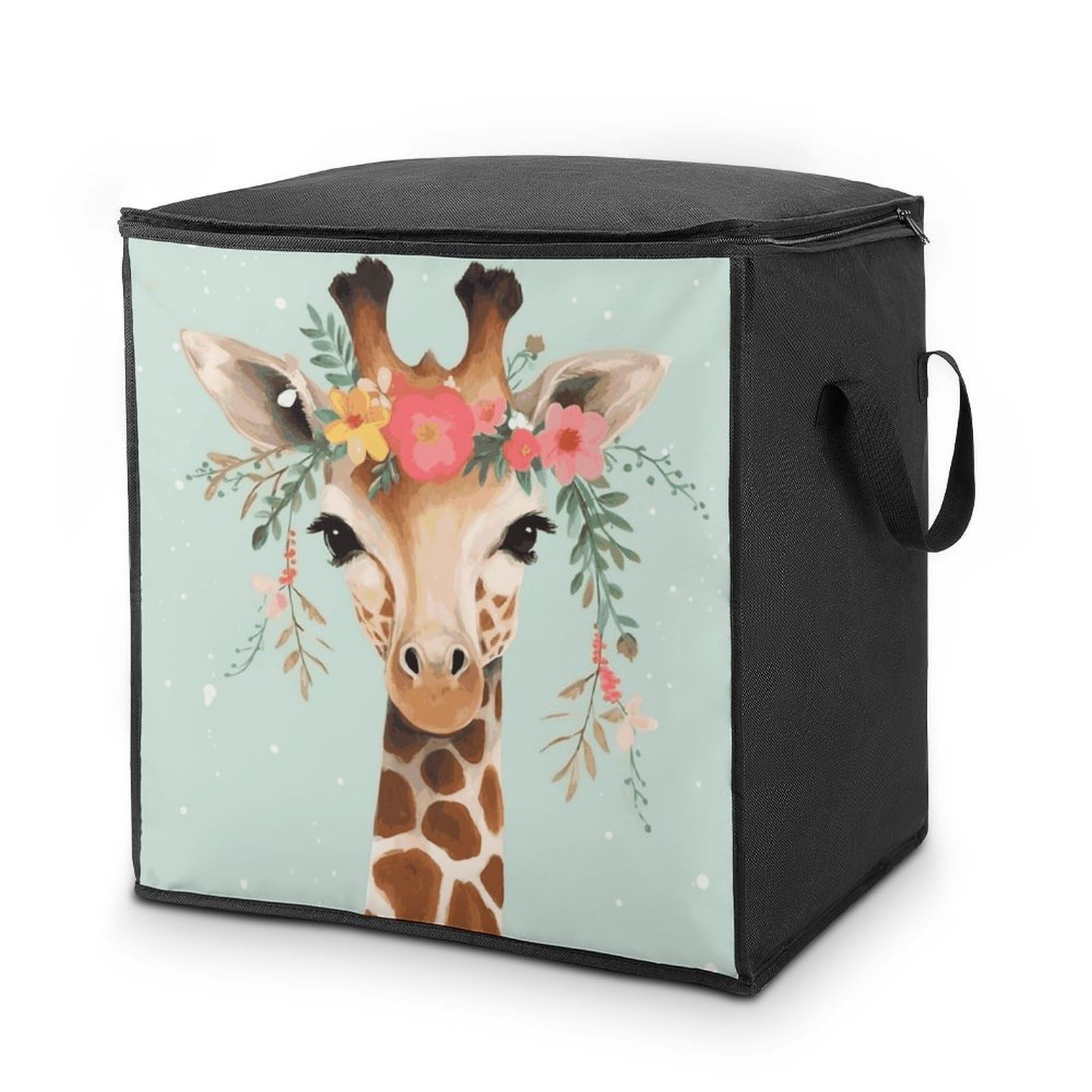 Fekiloot Style Giraffe With Floral Storage Bags With Reinforced Handles,Moving Bag With Zipper,Closet Organizers,Compression Packing Cubes