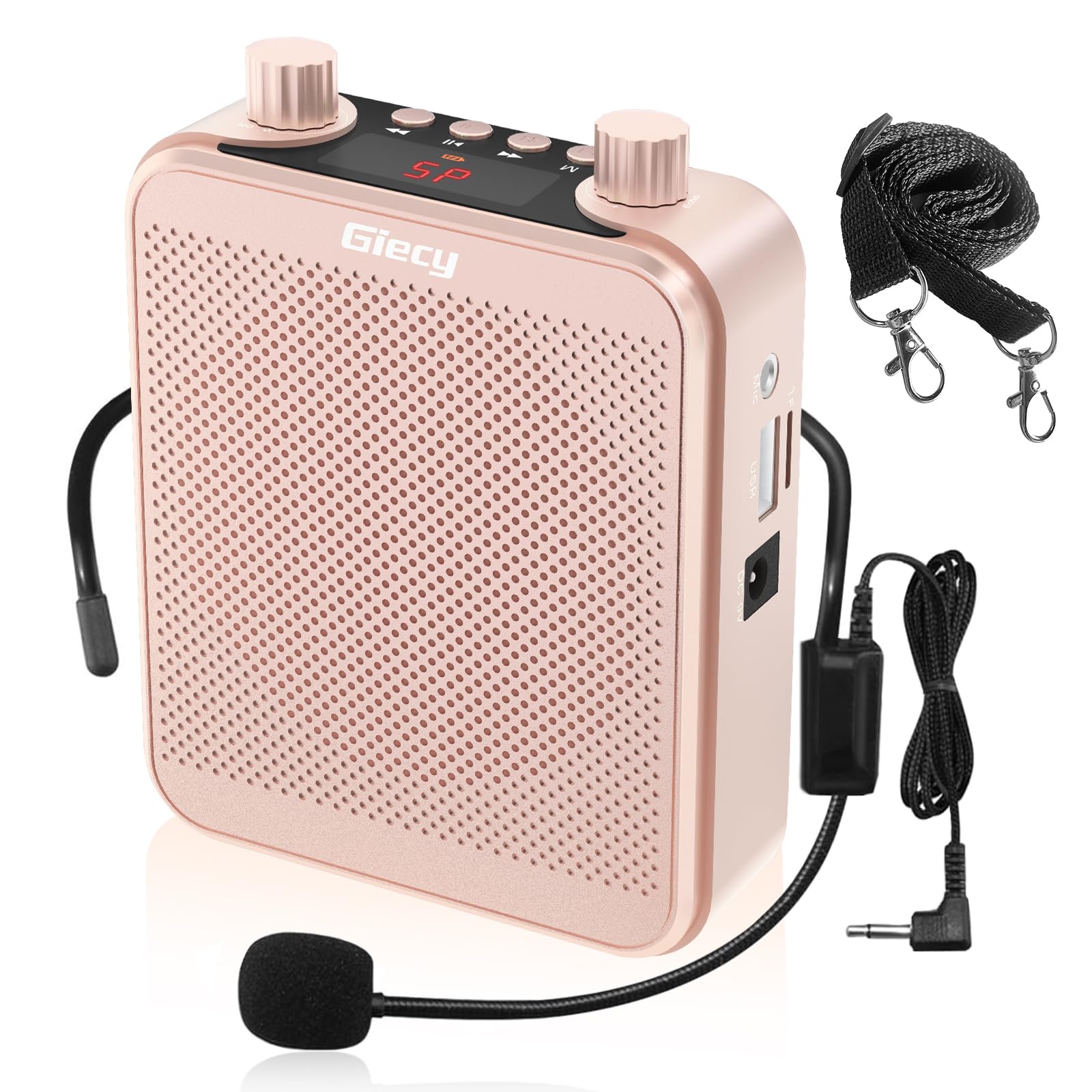 Sprachverstärker tragbar mit 7.4V/2800mAh Lithium Batterie und mikrofon Headset,Wiederaufladbares Mini Stimmverstärker für Trainer Lehrer Reiseführer Tagungen (Roségold)