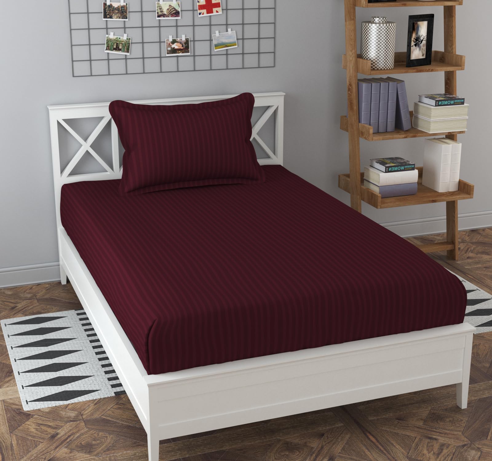 Olive Striped Cotton Bedsheet - Single Bed -10