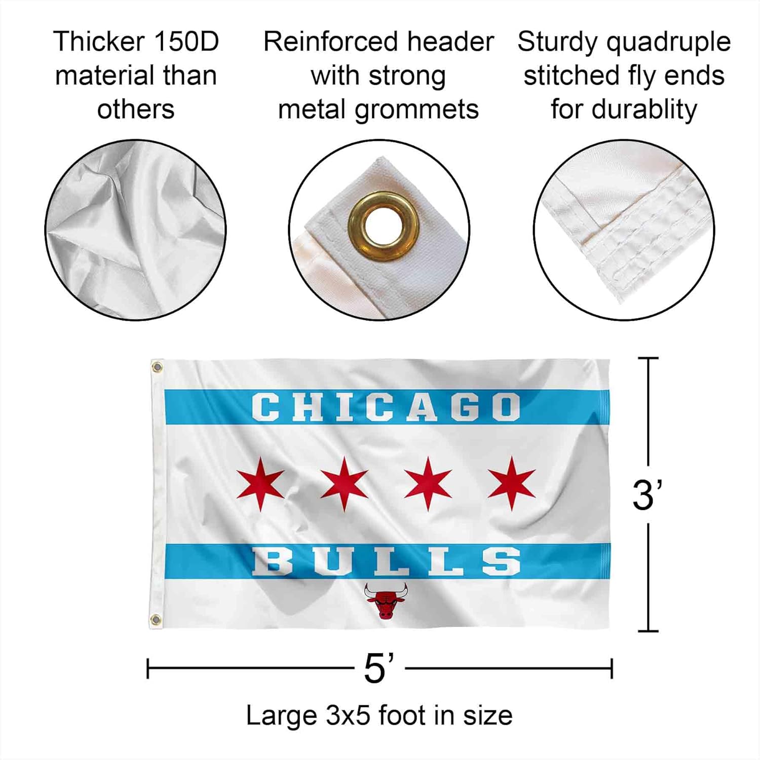 WinCraft Chicago Bulls City of Chicago Indoor Outdoor Flag Banner - Image 2
