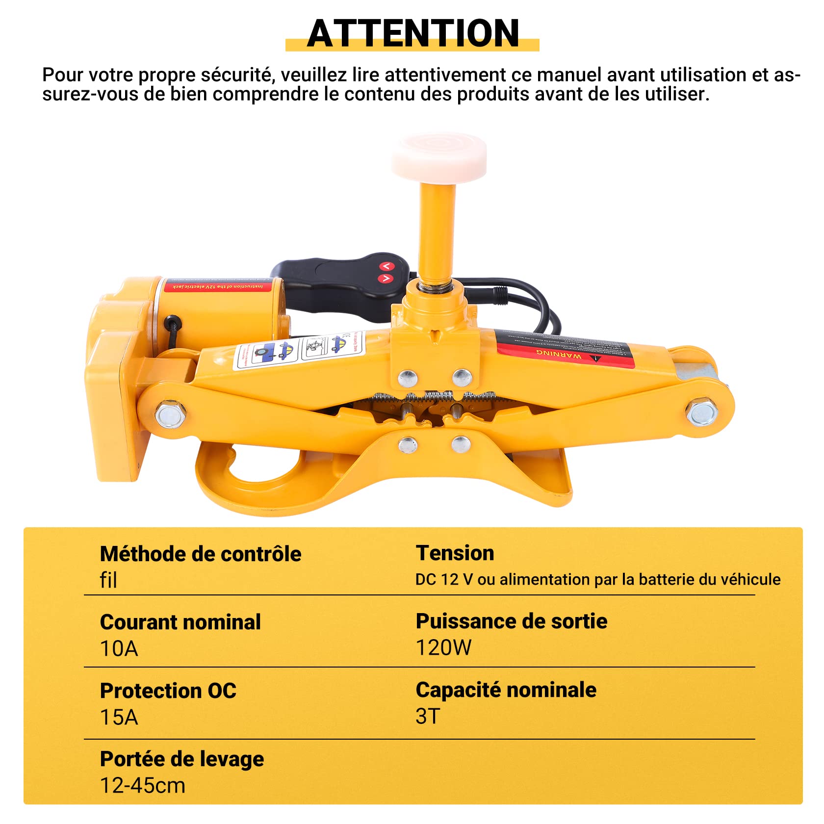 Kit Cric Portable Cric Électrique Voiture CarBole 3T DC 12V - Levage 12-45cm - Pour Véhicules <3T - Bleu équipement Dépannage
