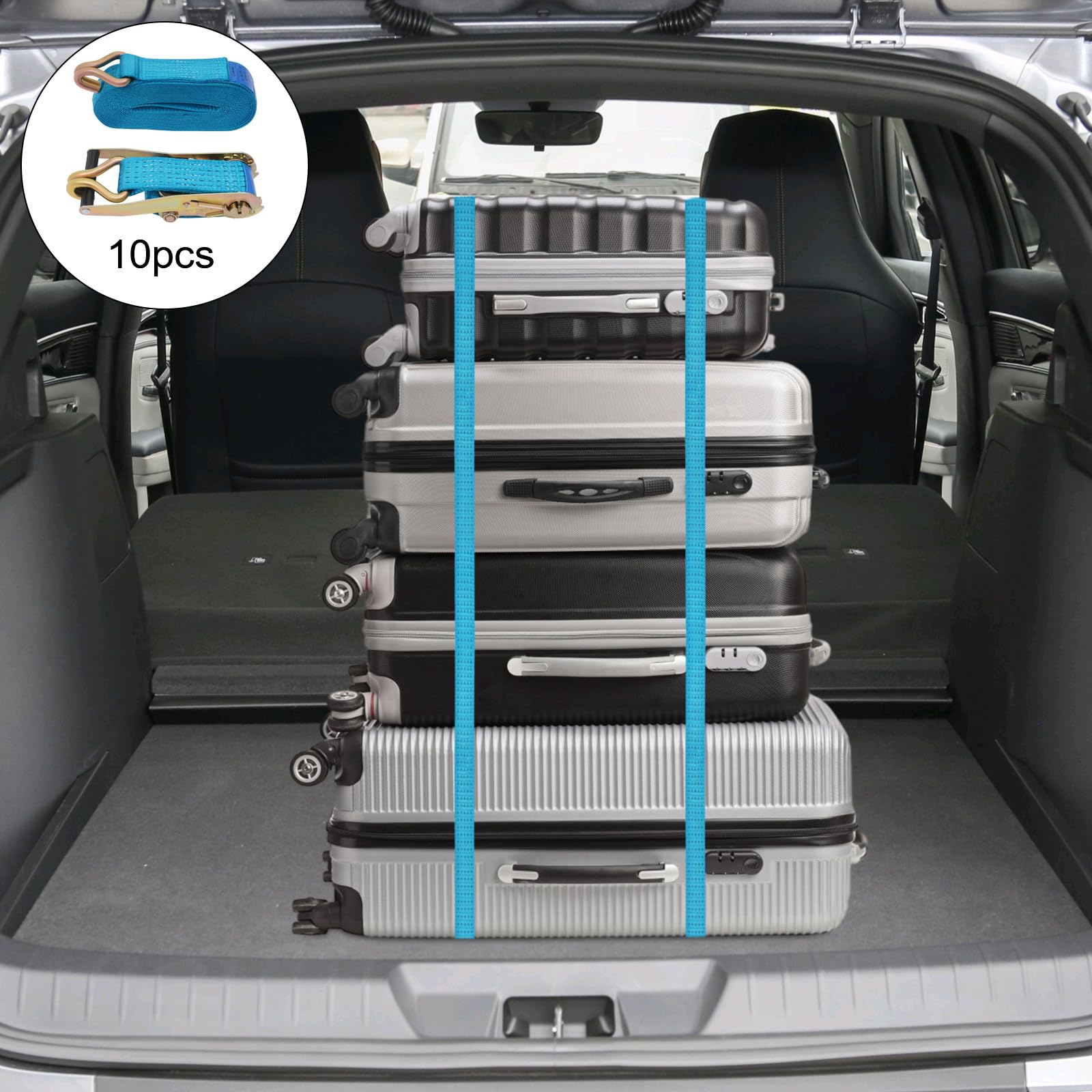 10er Set Spanngurte mit Ratsche – Hochbelastbare Frachtfixierung, 5 t Tragkraft, für Anhänger, LKW, Möbel & Maschinen (Blau, 8m)