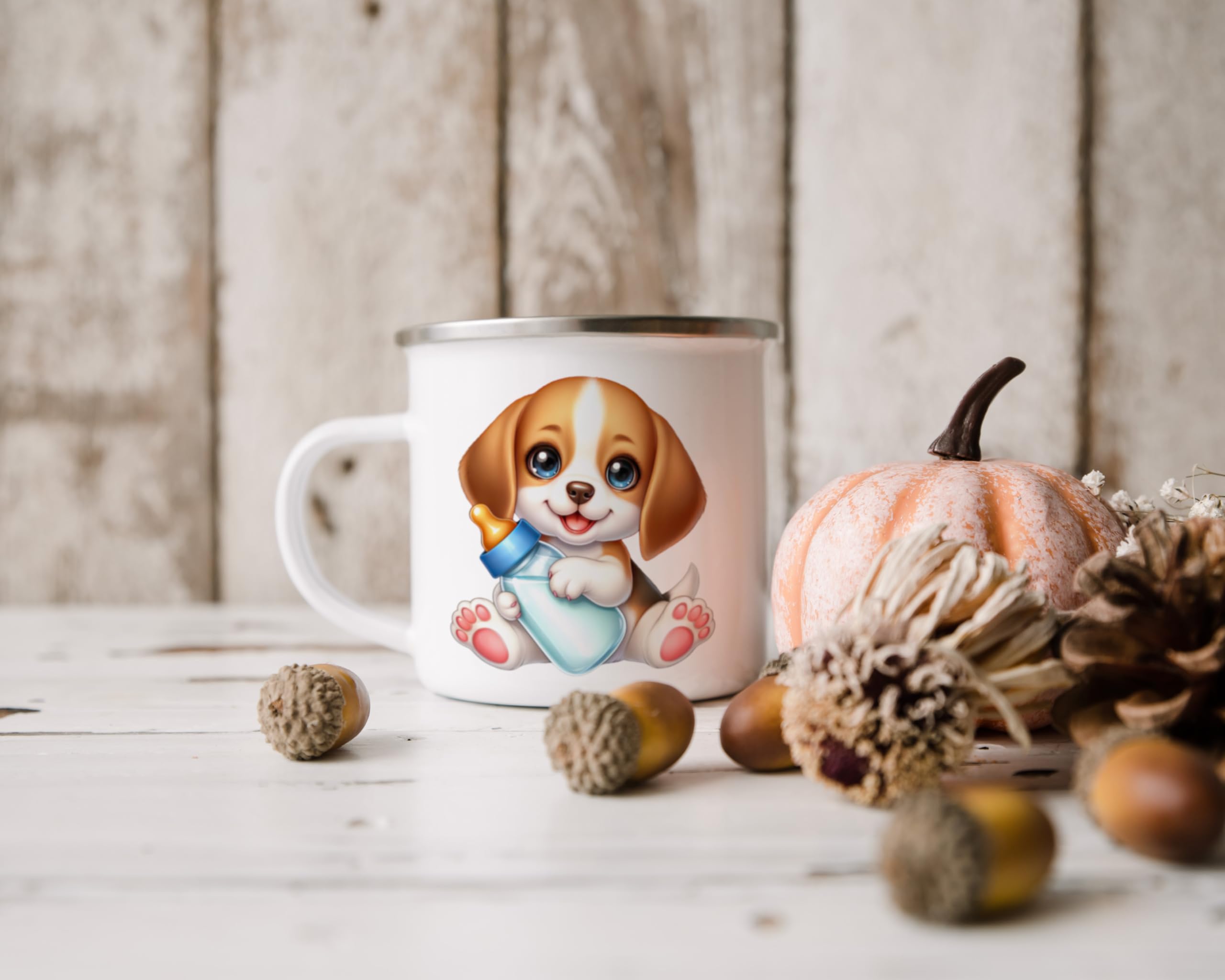 Emaille Becher Camping 350ml - Stapelbarer Reisebecher Weiß