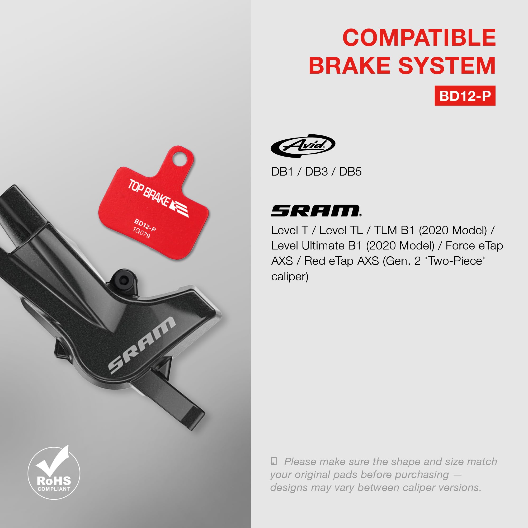 TOP BRAKE Pastillas de Freno de Disco compatibles con SRAM Level Ultimate/T/TL/TLM B1；Force eTap AXS/Red eTap AXS (Gen.2) | MTB eMTB Downhill Trail Enduro Race All Mountain Cycling