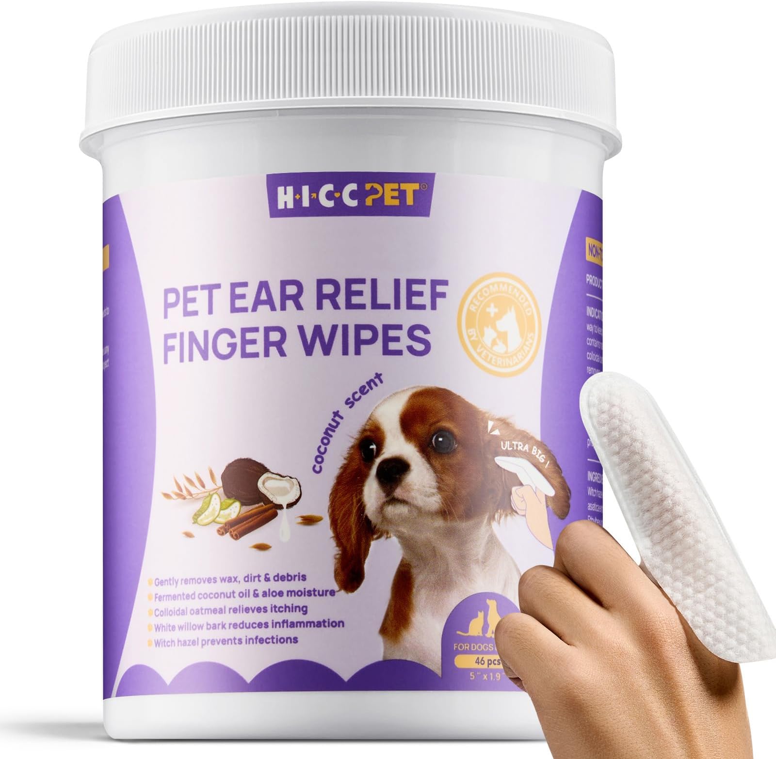 HICC PET Ear Finger Wipes for Dogs & Cats Gently Remove