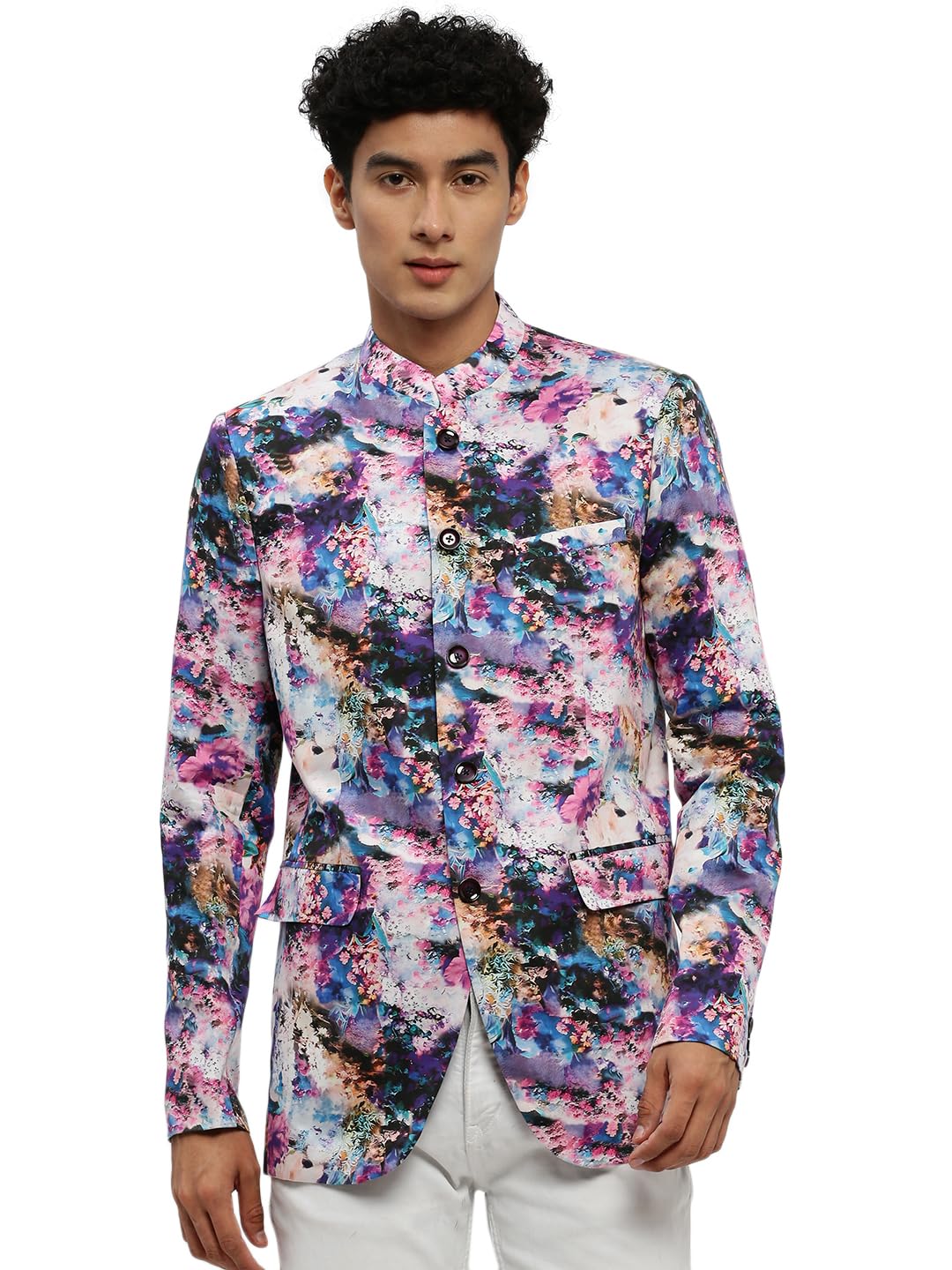showoffff Men's Mandarin Collar Multi Bandhgala Slim Fit Blazer-SOBLZ-84-5_Multi-picture-20