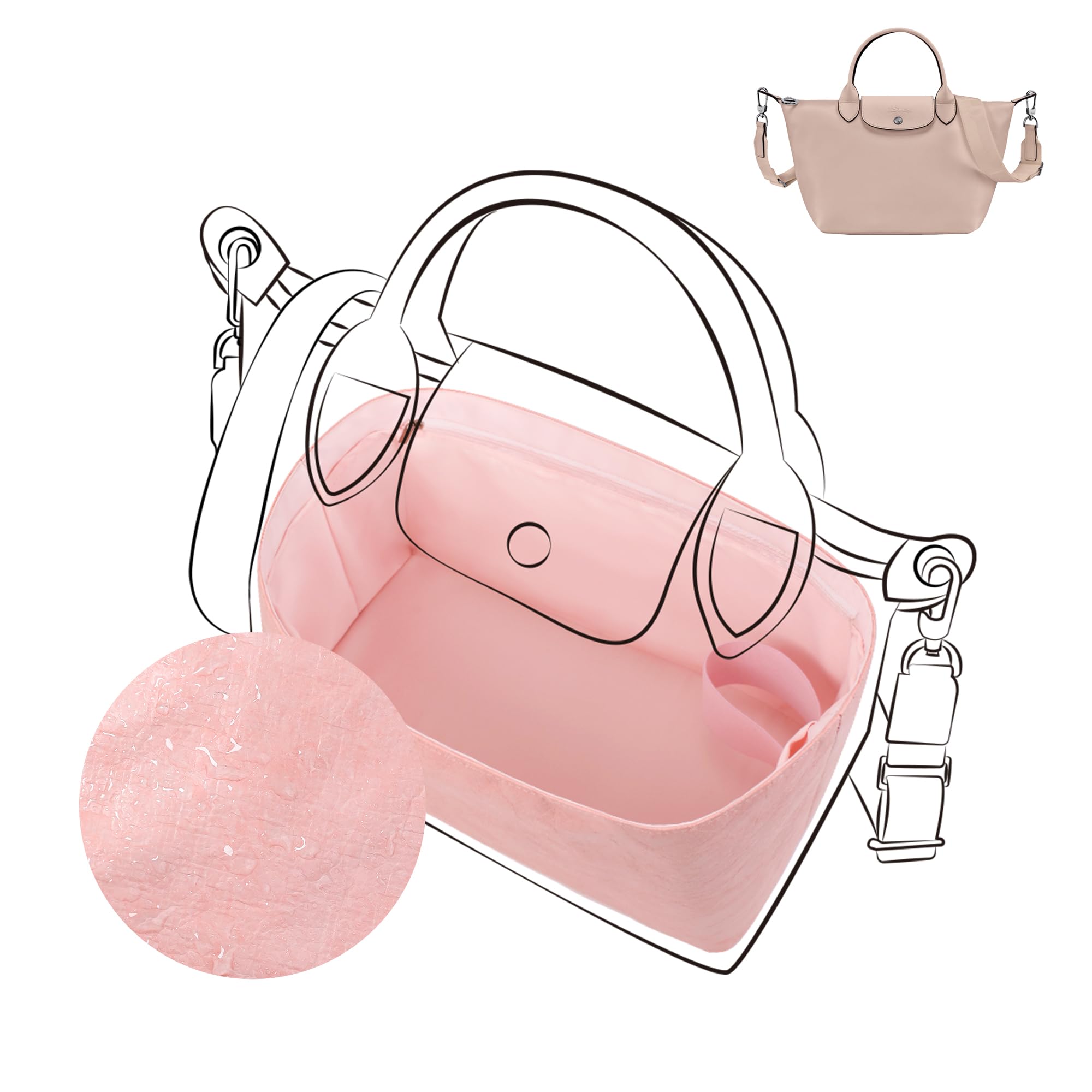 DGAZ Leichter Taschenorganizer für Longchamp Le Pliage Xtra S, Rosa