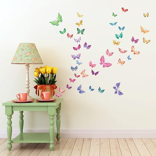 Miniatura 2 de DECOWALL DS8-1602 - Calcomanías de pared para niños, diseño de mariposas y acuarelas, adhesivos de pared extraíbles para niños, guardería,