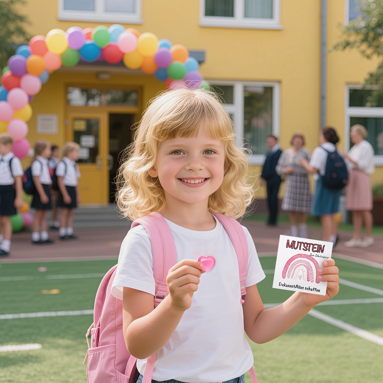 Mutstein per bambini Inizio della scuola 3 cm Schulkind Mutstein 2025 regalo portafortuna con biglietto di auguri