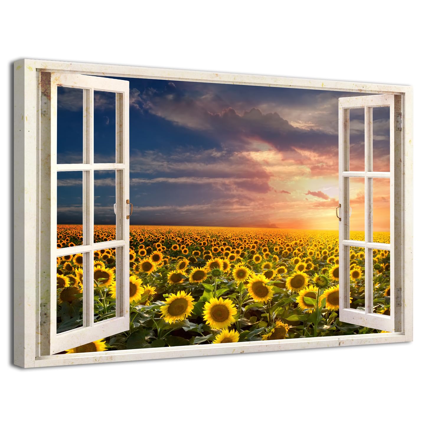 Sunflower Wall Art Nature Flowers Landscape Pictures for Hallway Bathroom Wall Decor Window Style 3D Effect Floral Scenery Painting Canvas Prints Modern Poster Artwork Bedroom Home Decoration 12x16"