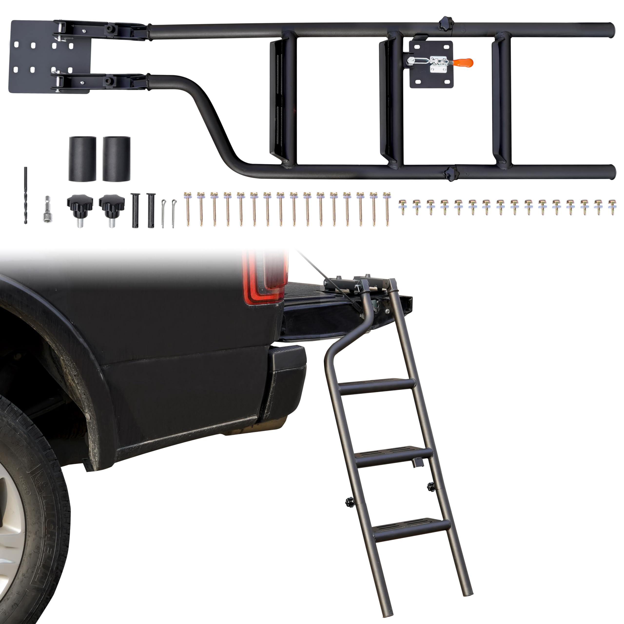 Universal 42" Foldable Pickup Truck Tailgate Ladder, Heavy Duty Folding