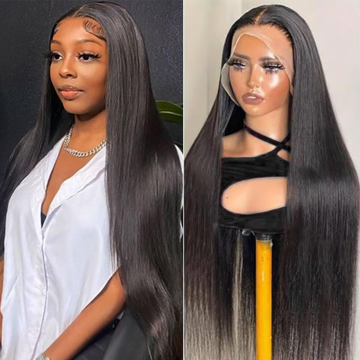 Iwish 13x4 Bone Straight Lace Front Wigs Human Hair 26Inch Silky Straight HD Transparent Lace Frontal Wigs 200% Density Virgin 12A Brazilian Human Hair Pre Plucked Natural Black