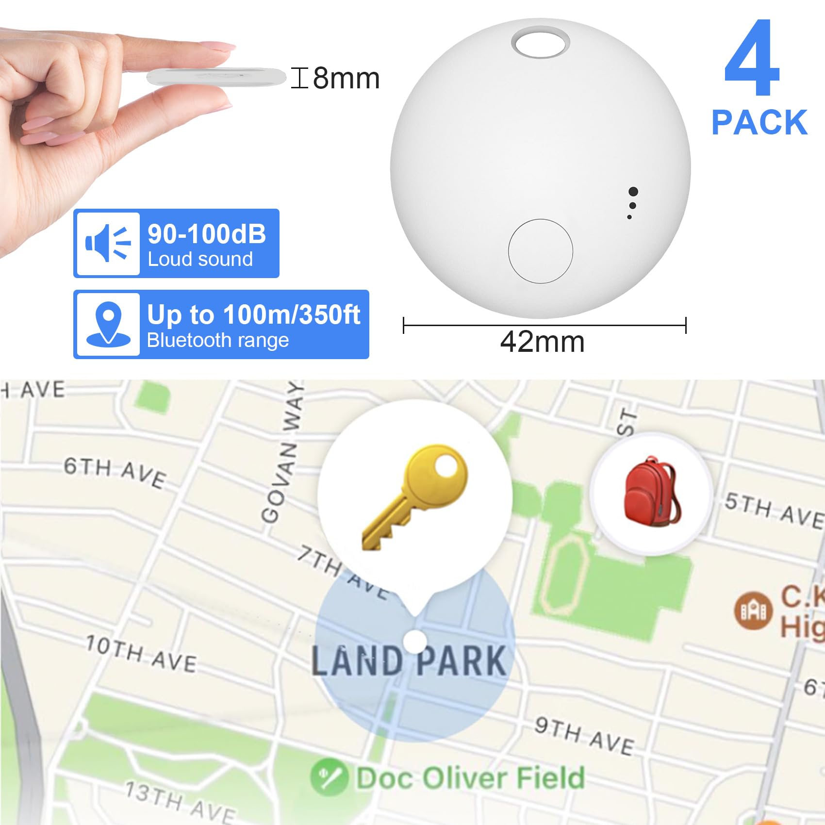 Rastreador Bluetooth para Android, paquete de 4 buscadores de artículos funciona con la aplicación Google Find My Device, buscador de llaves y localizador de artículos para llaves, cartera, bolsas