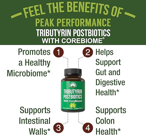 Miniatura 4 de Suplemento postbiótico de tributirina CoreBiome clínicamente probado para la salud intestinal. Más eficaz que las cápsulas de butirato de sodio.