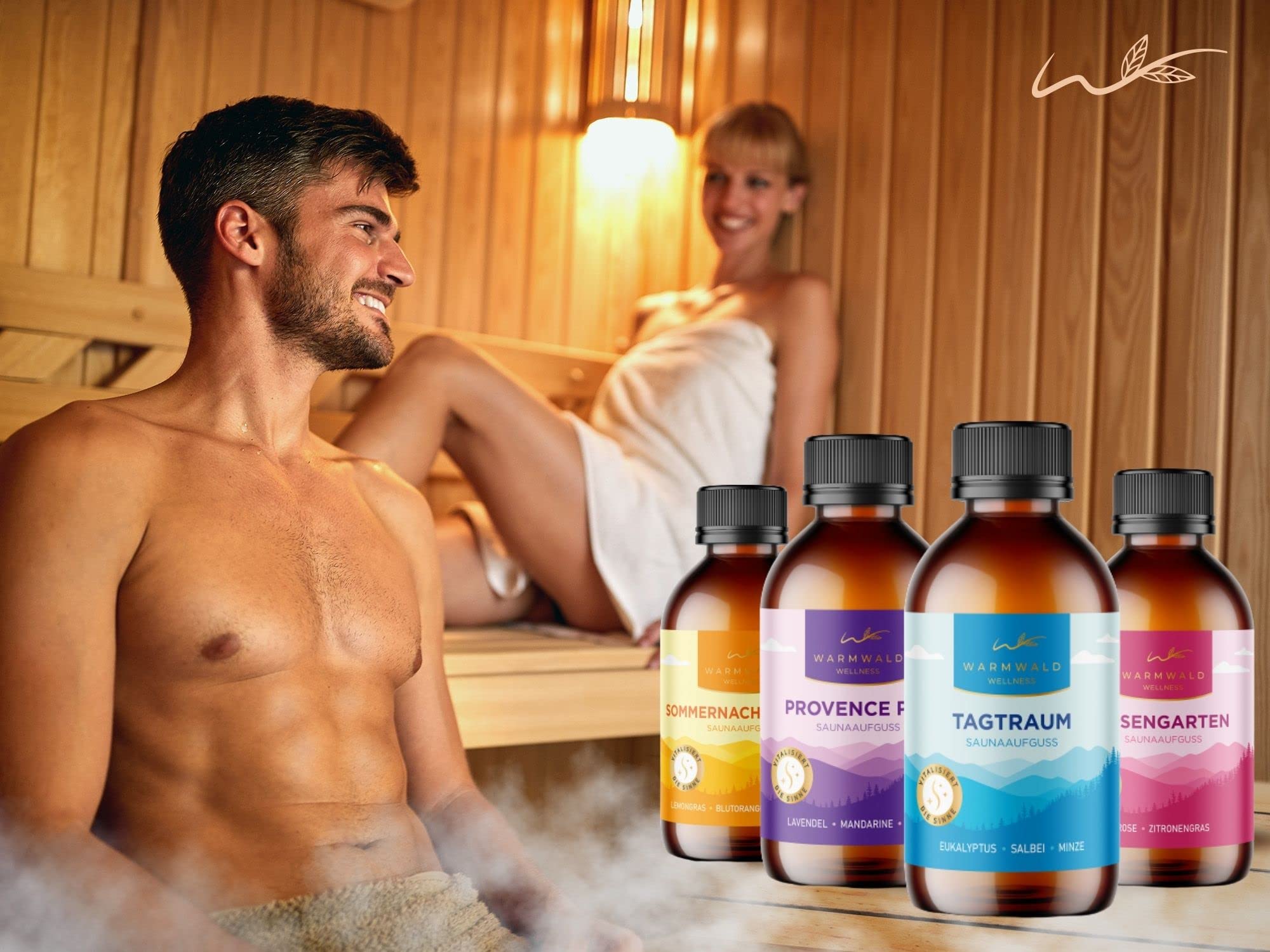 Saunaaufguss - Sauna Aufgussmittel mit natürlichen ätherischen Ölen - Saunaöl - Saunaduft (Warmwald QUARTETT - 4 x 100 ml)