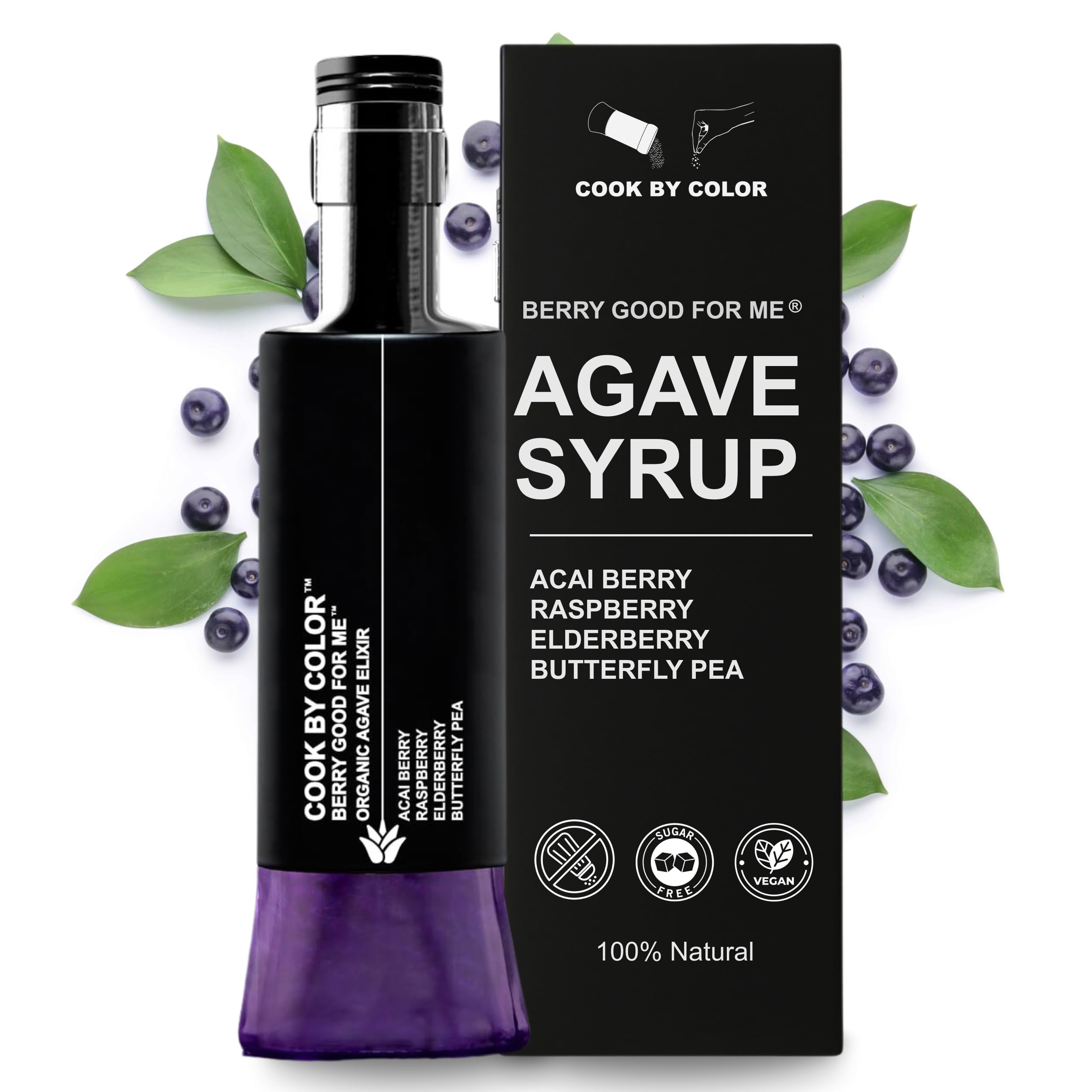 Cook by Color: Berry Good for Me, Flavored Organic Agave Syrup Liquid Sweetener, Light Agave Nectar for Cocktails, Teas, Coffee, Smoothies & Cooking,