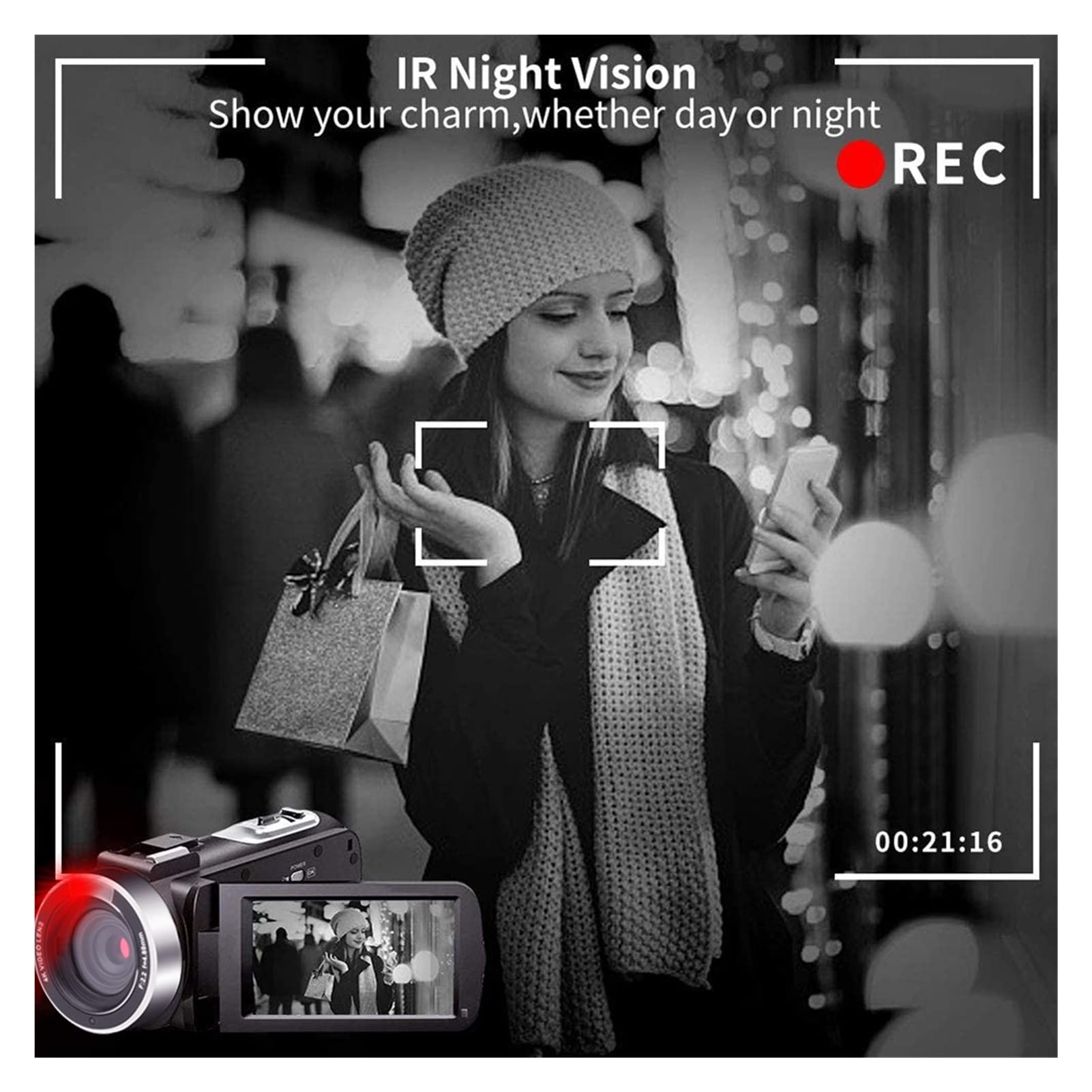 Videocámara con cámara de vídeo Hd Video Cámara Videocámara WiFi Visión nocturna Vlogging Cámara for transmisión en vivo 4k 56mp 3.0 Cámara de cámaras web de pantalla táctil pulgada Videocámara digita