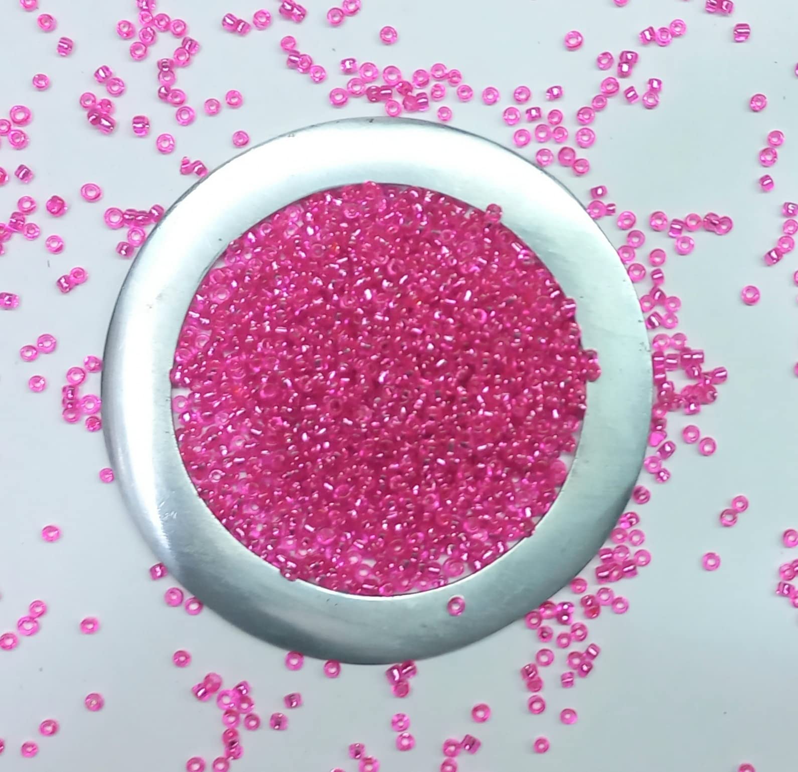 Seed Beads Glass Beads, Size - 11/0 (2mm) for Embroidery, Arts & Craft, Jewelry, Silverline Colours, (450 Gram - Approx 60000 Pc, Pink)